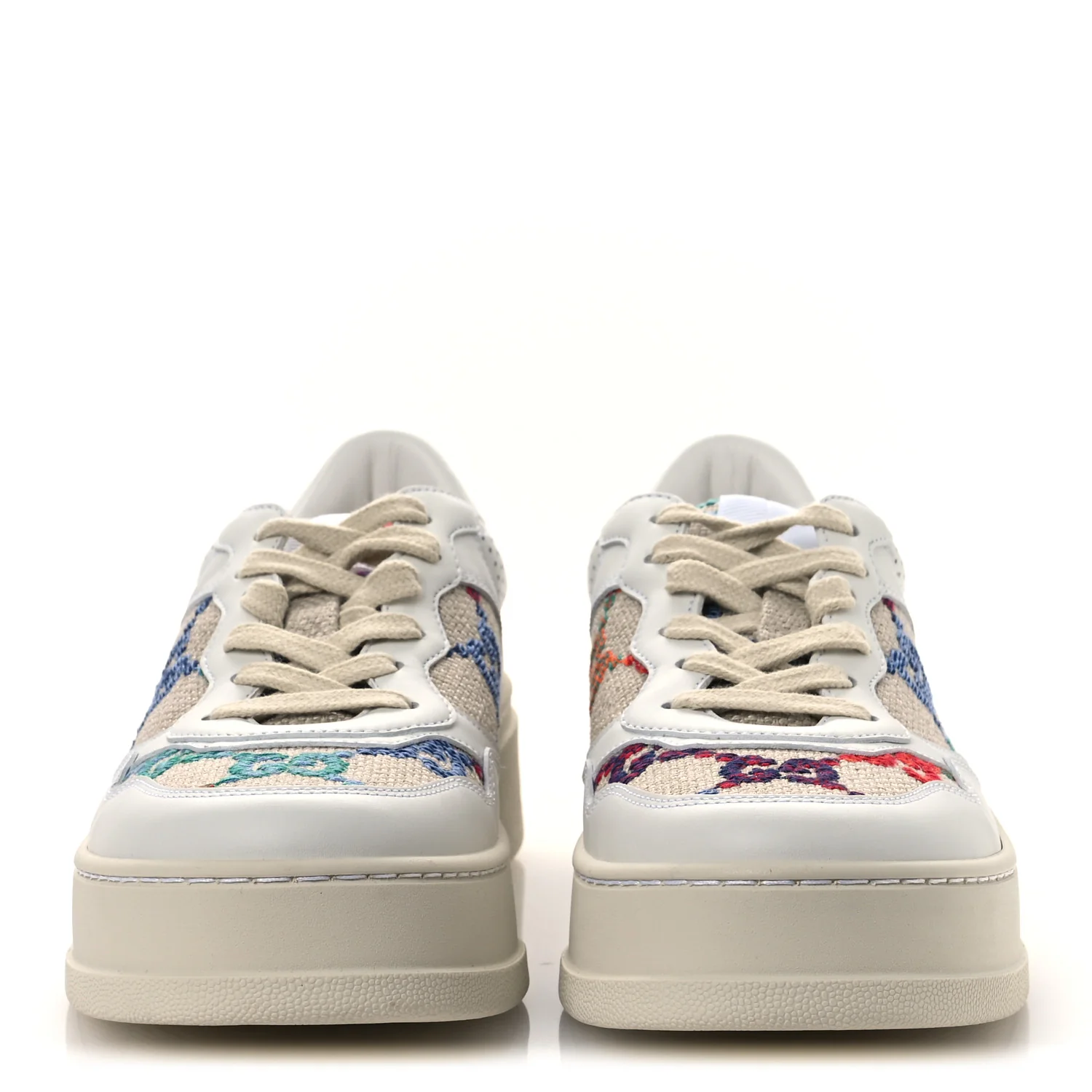 Dali Soft Calfskin GG Tennis Embossed Perforated Womens Platform 55mm Sneakers 38.5 White Multicolor - Image 3