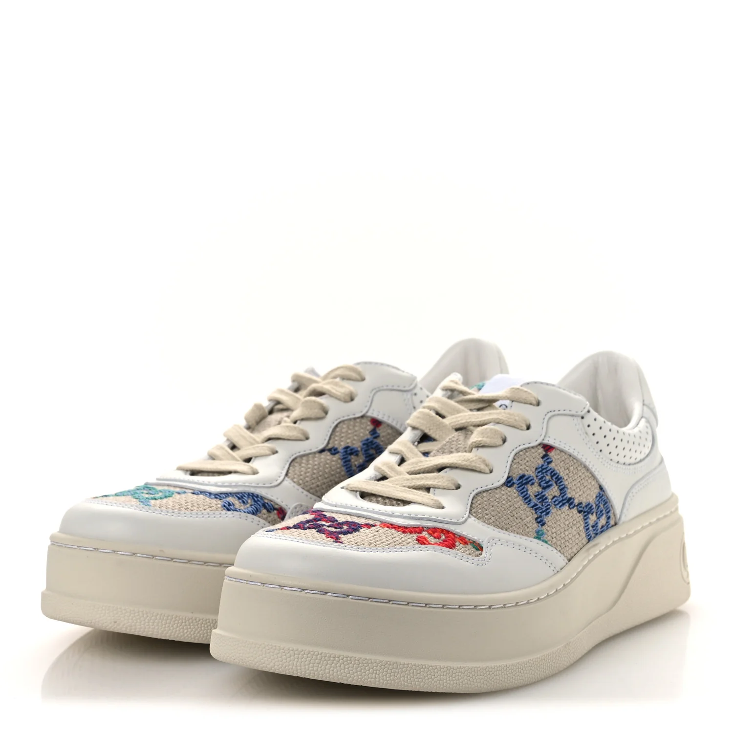 Dali Soft Calfskin GG Tennis Embossed Perforated Womens Platform 55mm Sneakers 38.5 White Multicolor - Image 4