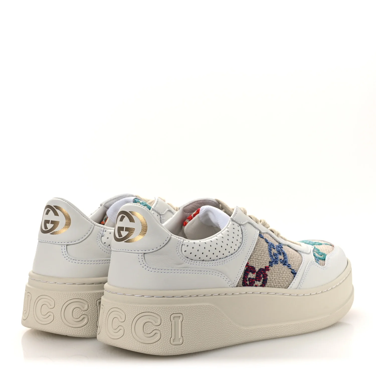 Dali Soft Calfskin GG Tennis Embossed Perforated Womens Platform 55mm Sneakers 38.5 White Multicolor - Image 5