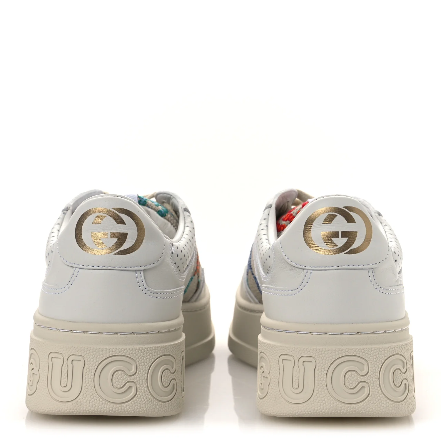 Dali Soft Calfskin GG Tennis Embossed Perforated Womens Platform 55mm Sneakers 38.5 White Multicolor - Image 6