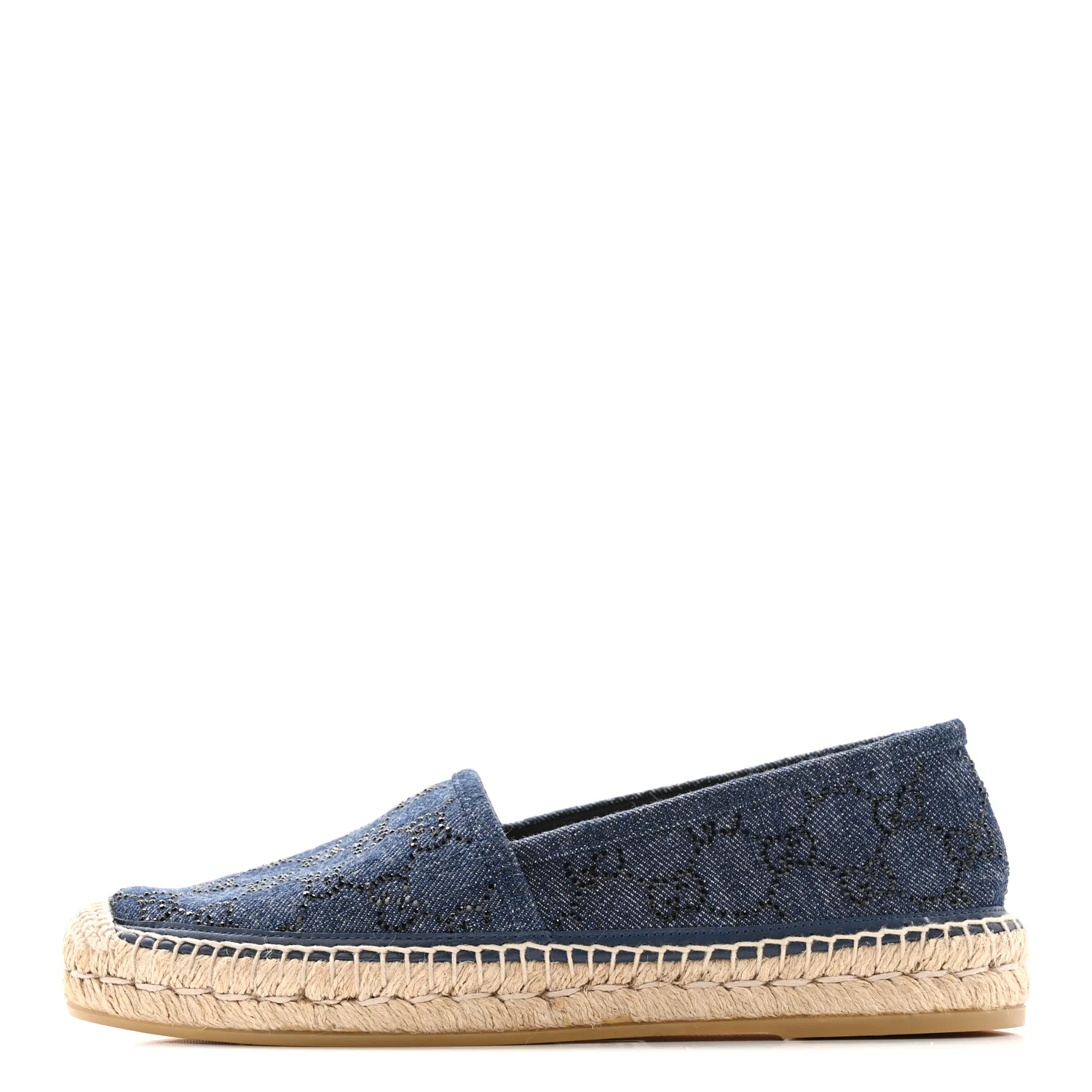 Denim Crystal GG Monogram Espadrilles 39 Blue