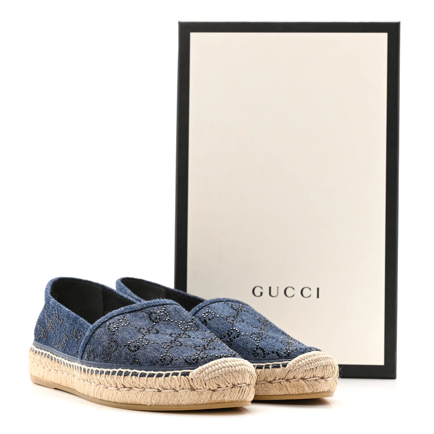 Denim Crystal GG Monogram Espadrilles 39 Blue - Image 12