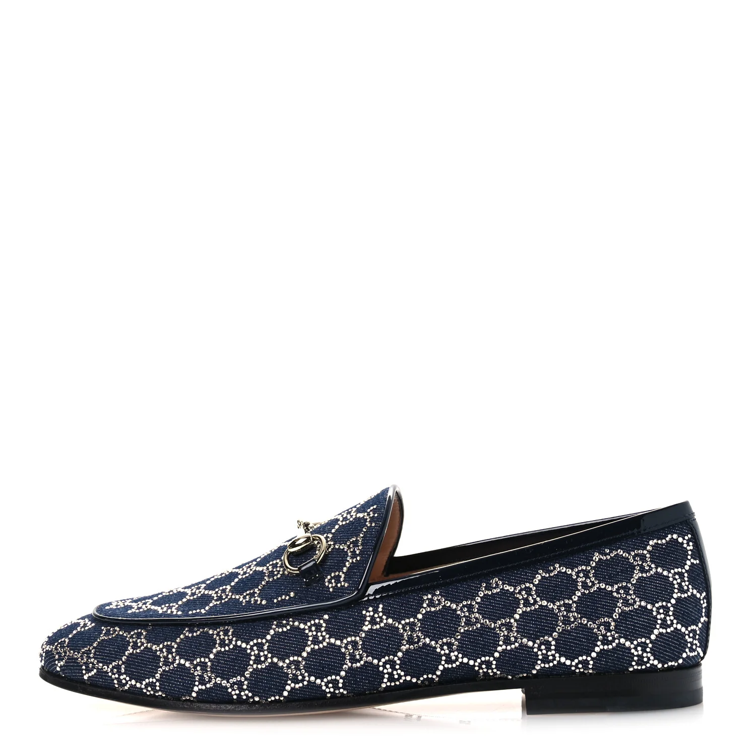 Denim Crystal GG Monogram Horsebit Womens Jordaan Loafers 39.5 Deep Blue Blue Milad