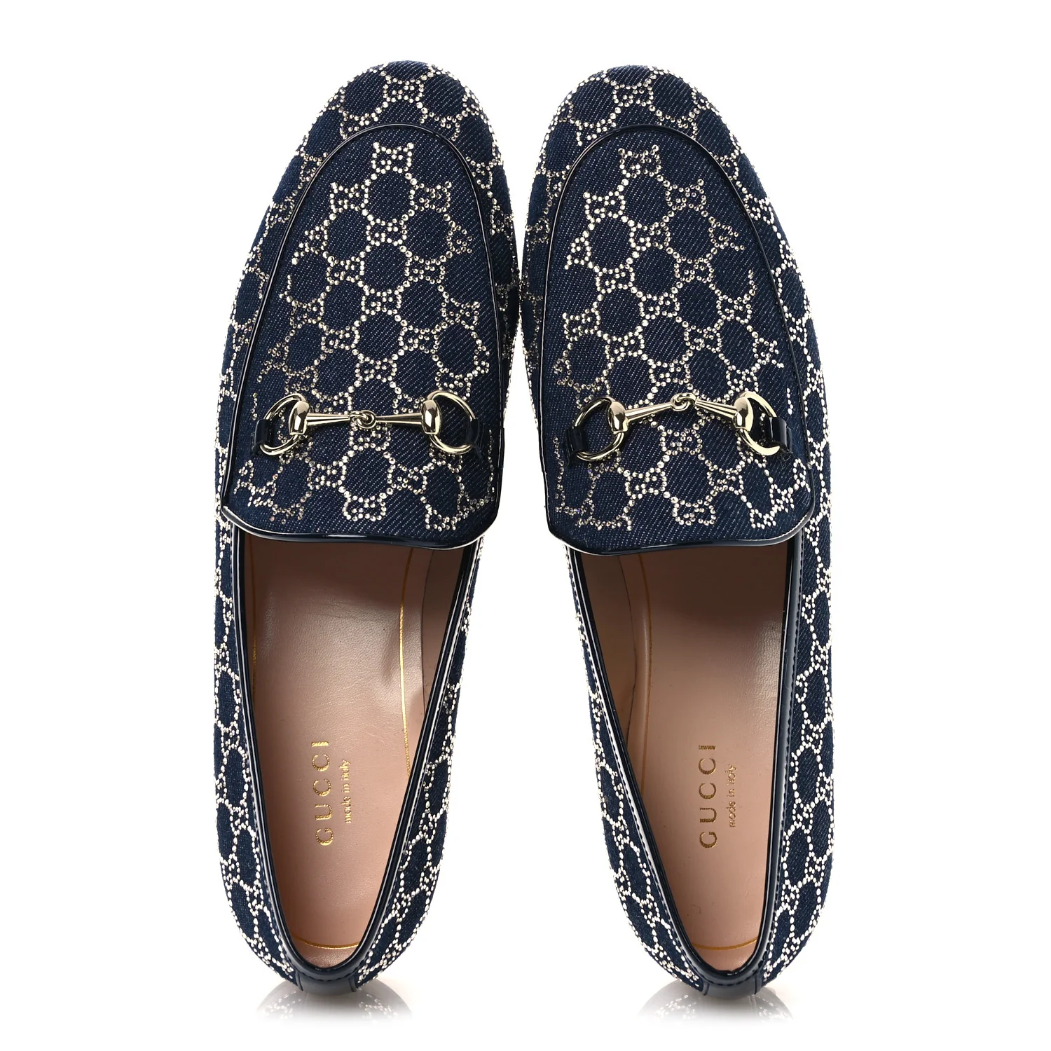 Denim Crystal GG Monogram Horsebit Womens Jordaan Loafers 39.5 Deep Blue Blue Milad - Image 2