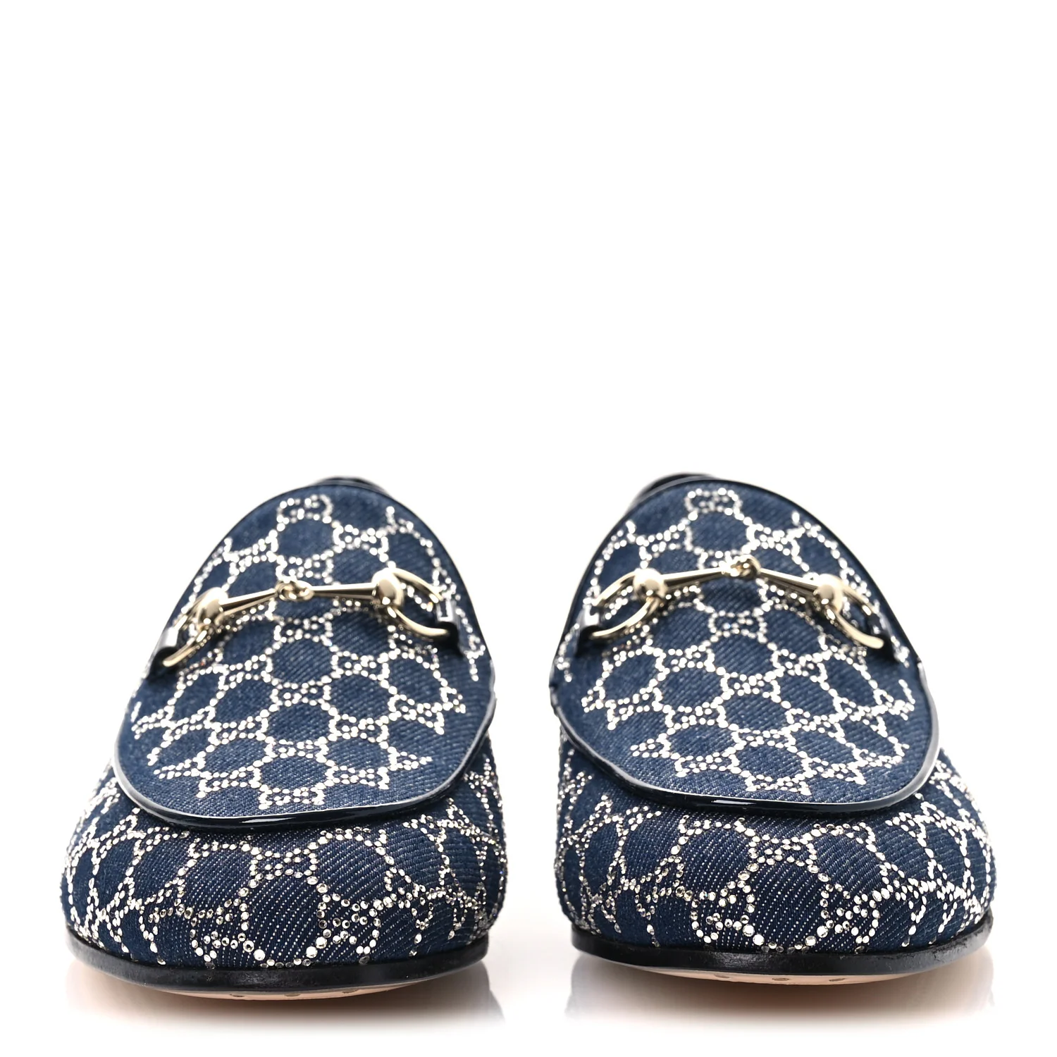 Denim Crystal GG Monogram Horsebit Womens Jordaan Loafers 39.5 Deep Blue Blue Milad - Image 3