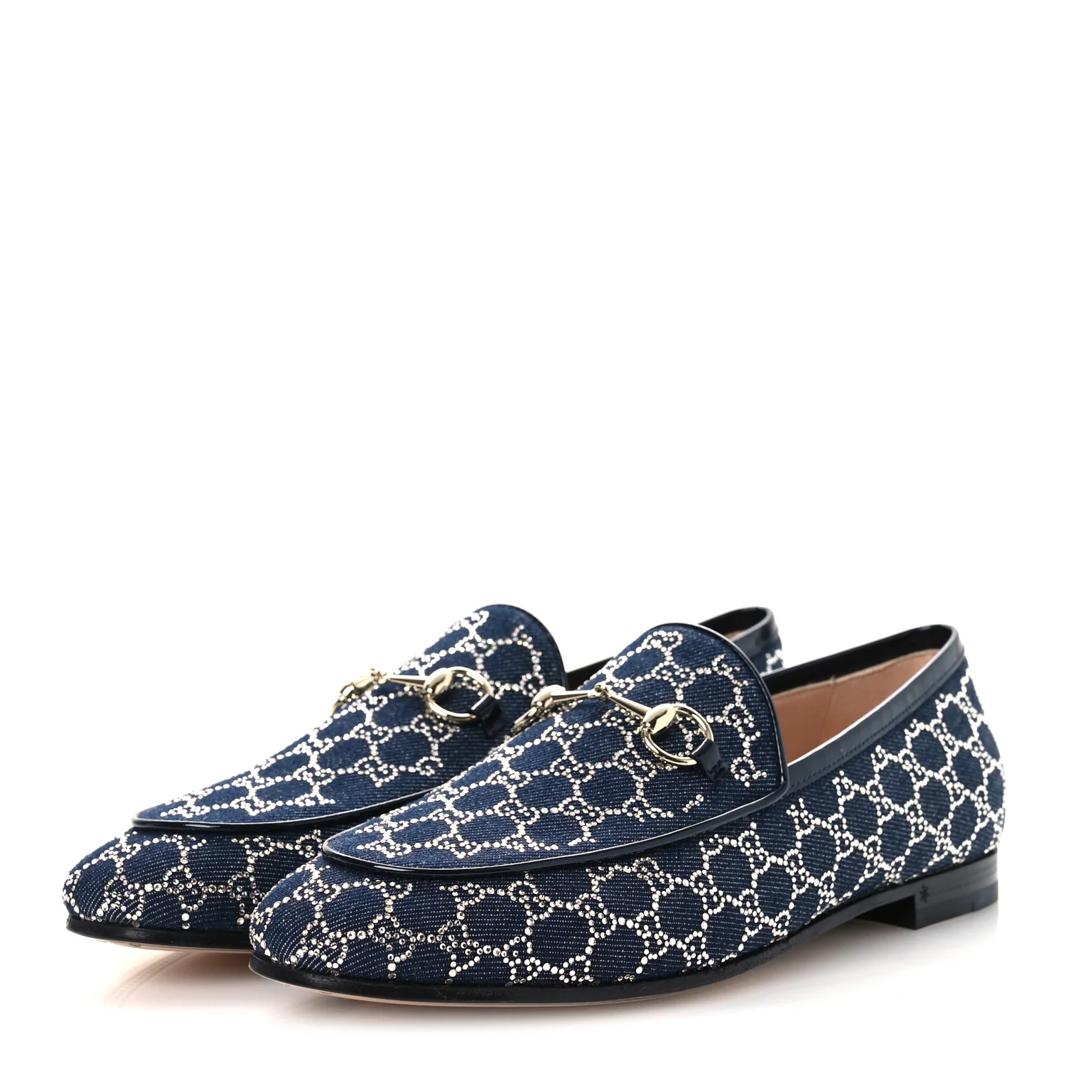 Denim Crystal GG Monogram Horsebit Womens Jordaan Loafers 39.5 Deep Blue Blue Milad - Image 4