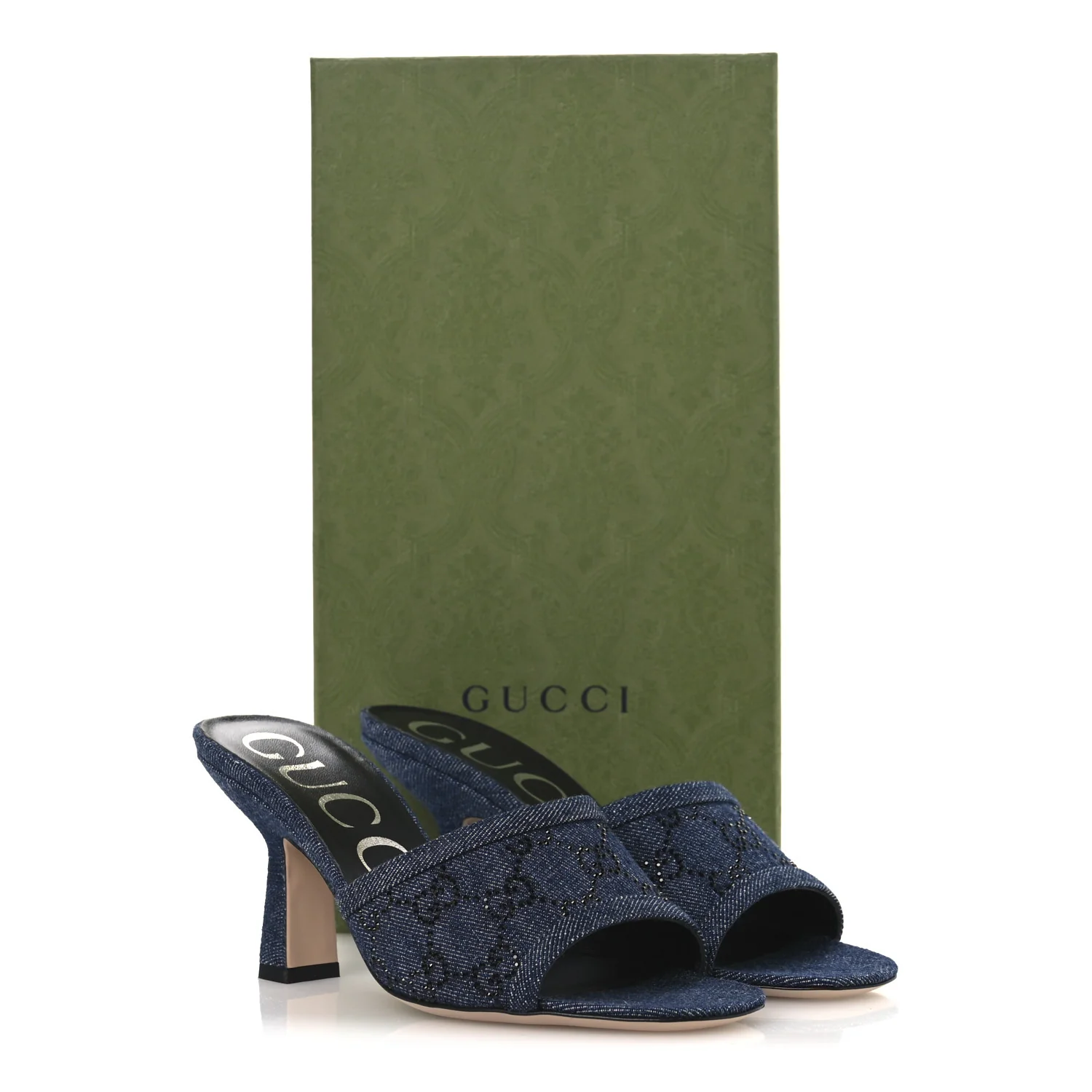 Denim Crystal GG Monogram Mules 36.5 Blue - Image 11