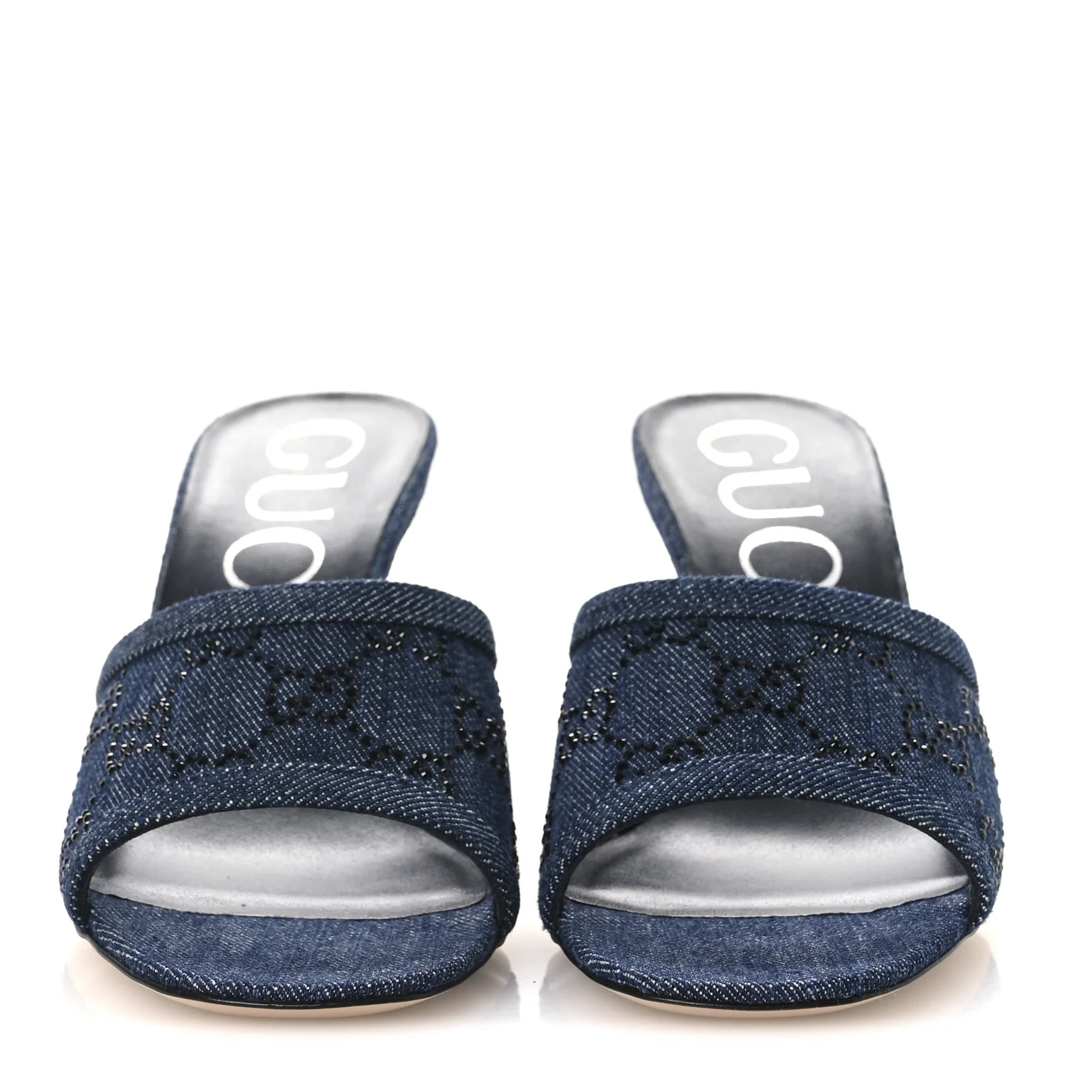 Denim Crystal GG Monogram Mules 36.5 Blue - Image 3