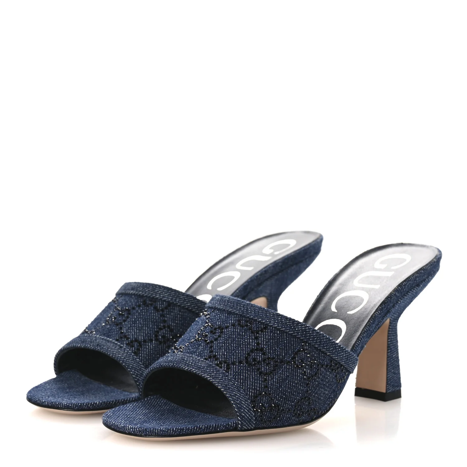 Denim Crystal GG Monogram Mules 36.5 Blue - Image 4