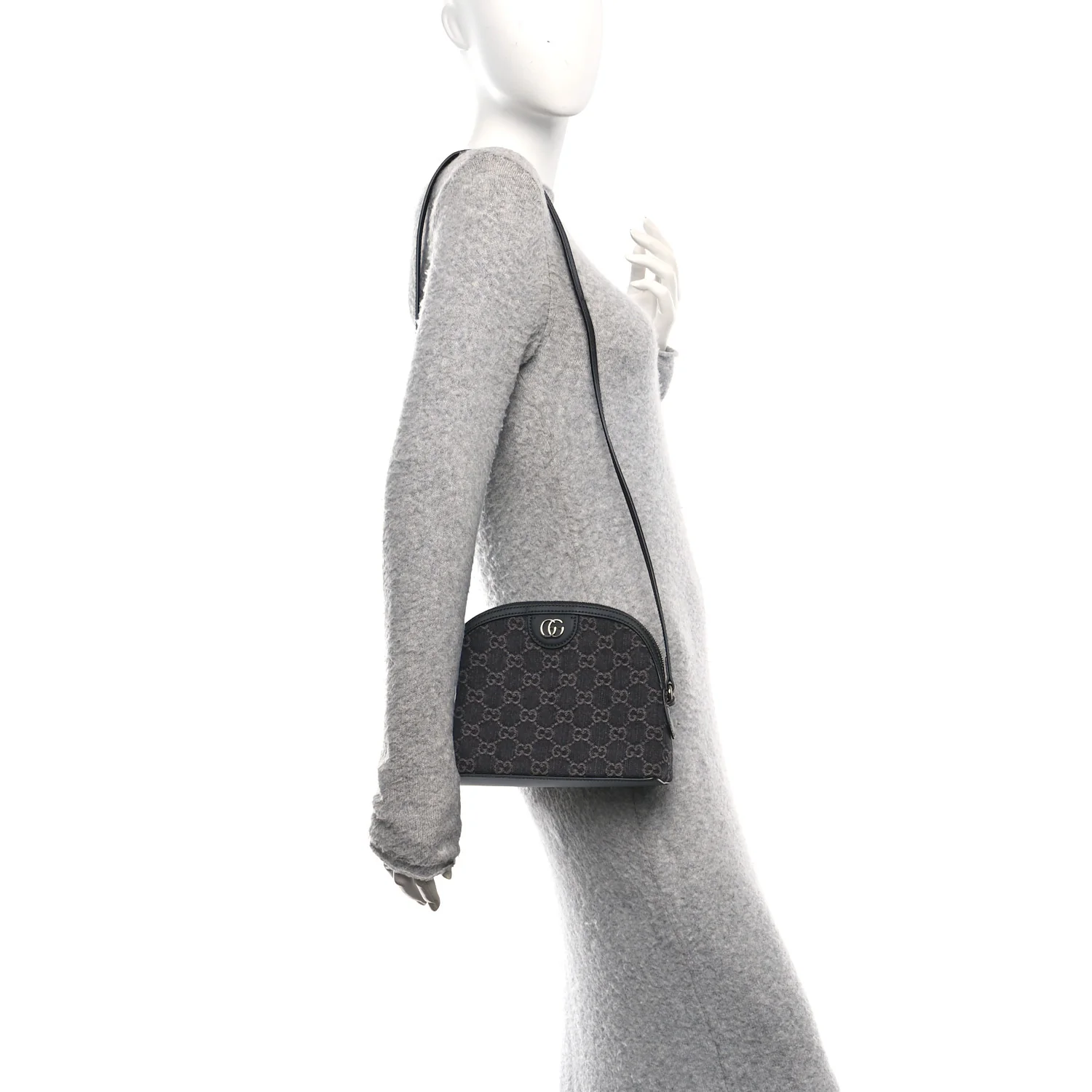 Denim Cuoio Harness GG Monogram Small Ophidia Dome Shoulder Bag Black Medium Grey - Image 2