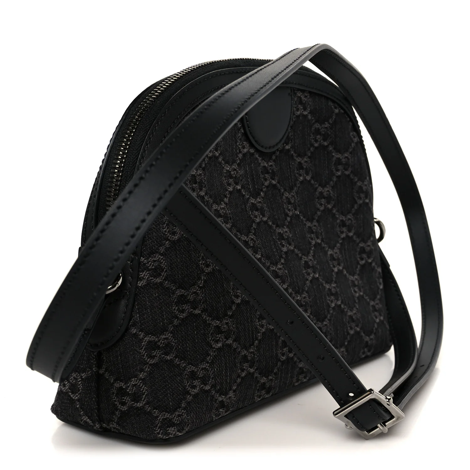 Denim Cuoio Harness GG Monogram Small Ophidia Dome Shoulder Bag Black Medium Grey - Image 3