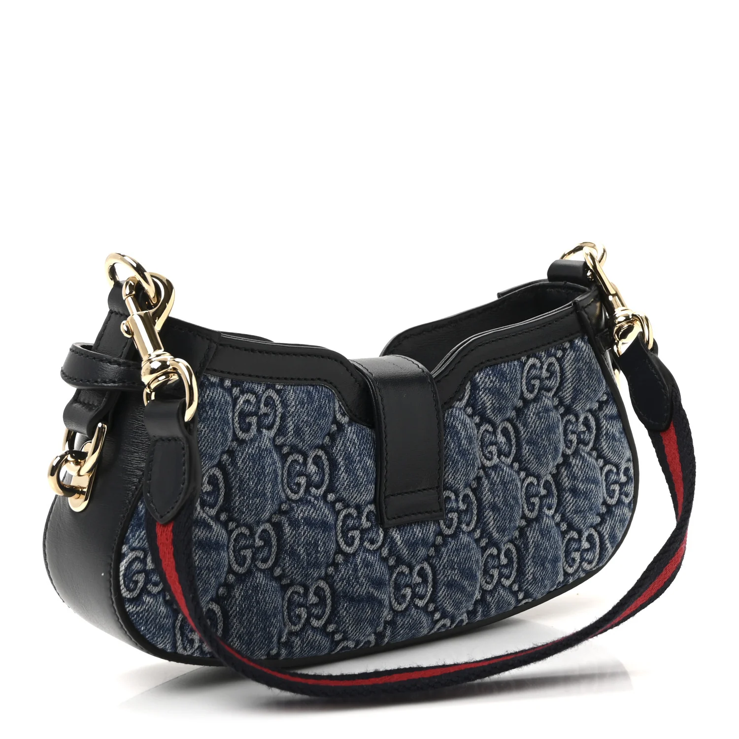 Denim GG Monogram Mini Moon Side Shoulder Bag Blue - Image 3