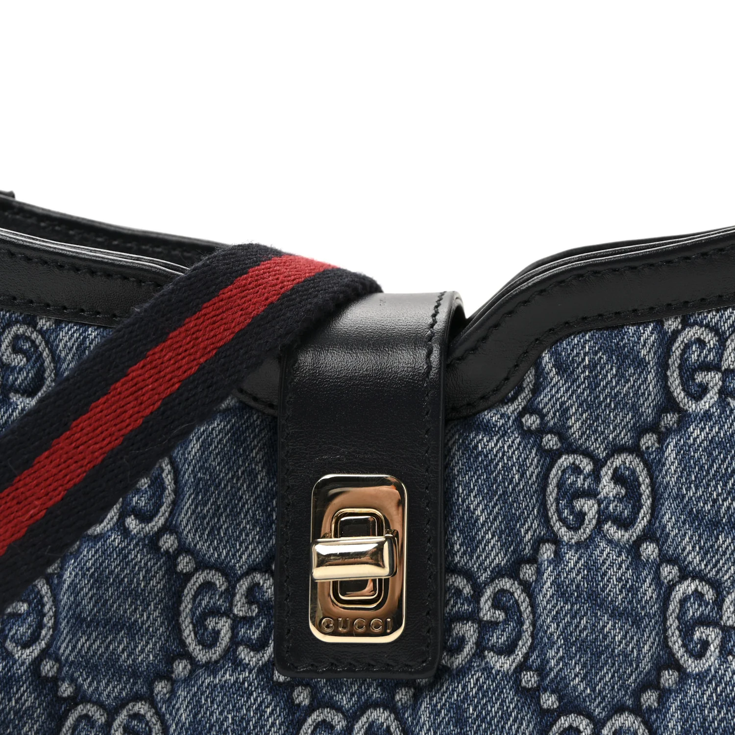 Denim GG Monogram Mini Moon Side Shoulder Bag Blue - Image 7