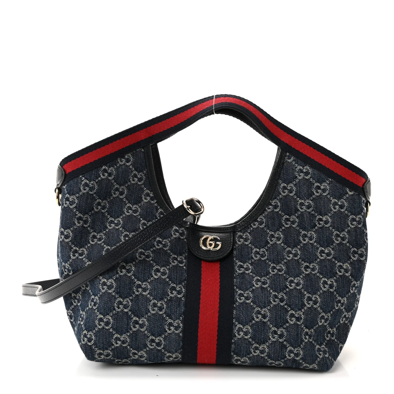 Denim GG Monogram Web Small Giglio Tote Blue White