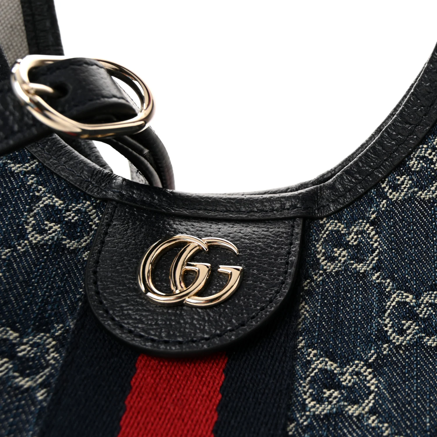 Denim GG Monogram Web Small Giglio Tote Blue White - Image 8