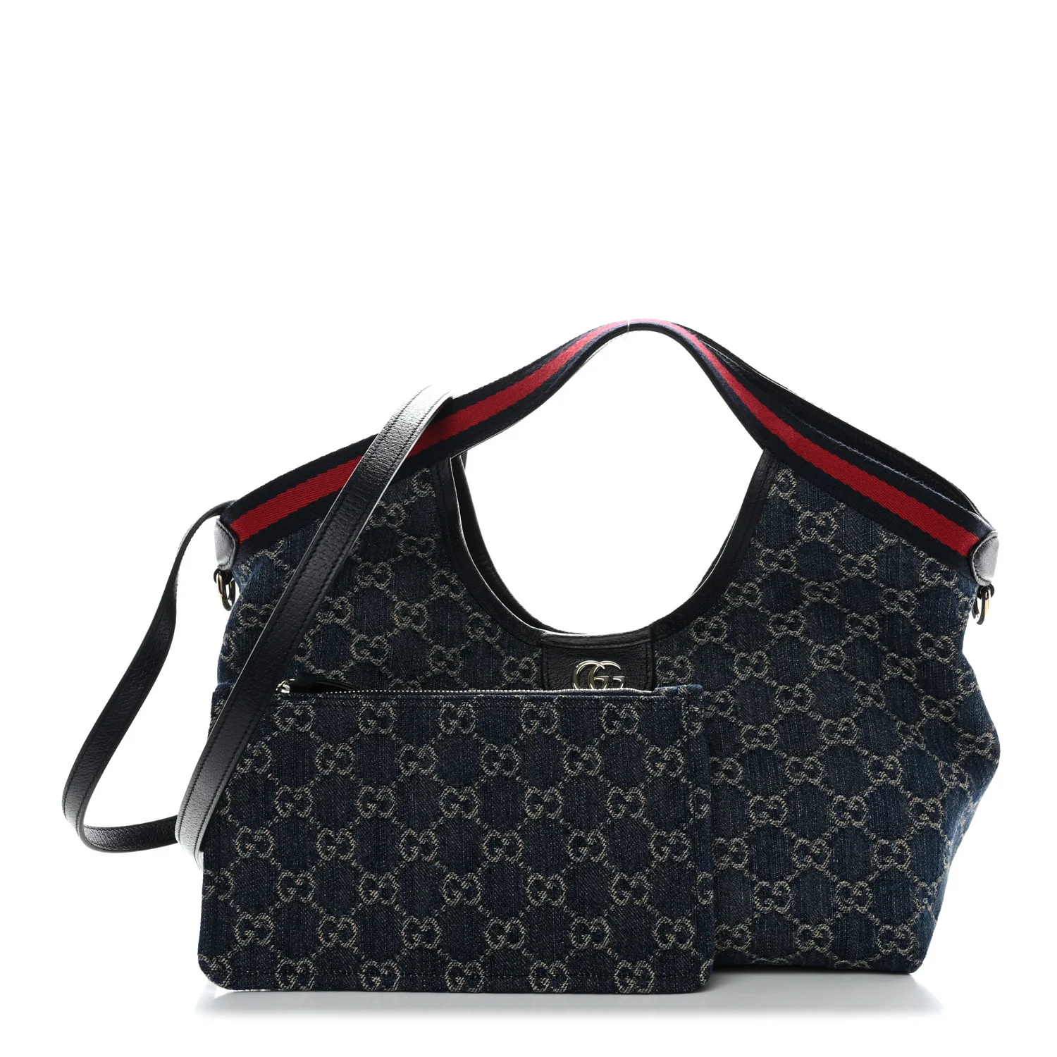 Denim GG Monogram Web Small Giglio Tote Blue White - Image 2