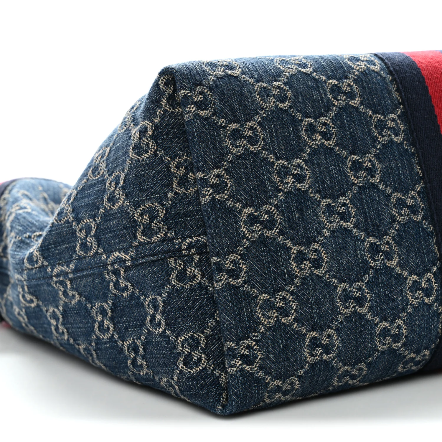 Denim GG Monogram Web Small Giglio Tote Blue White - Image 8