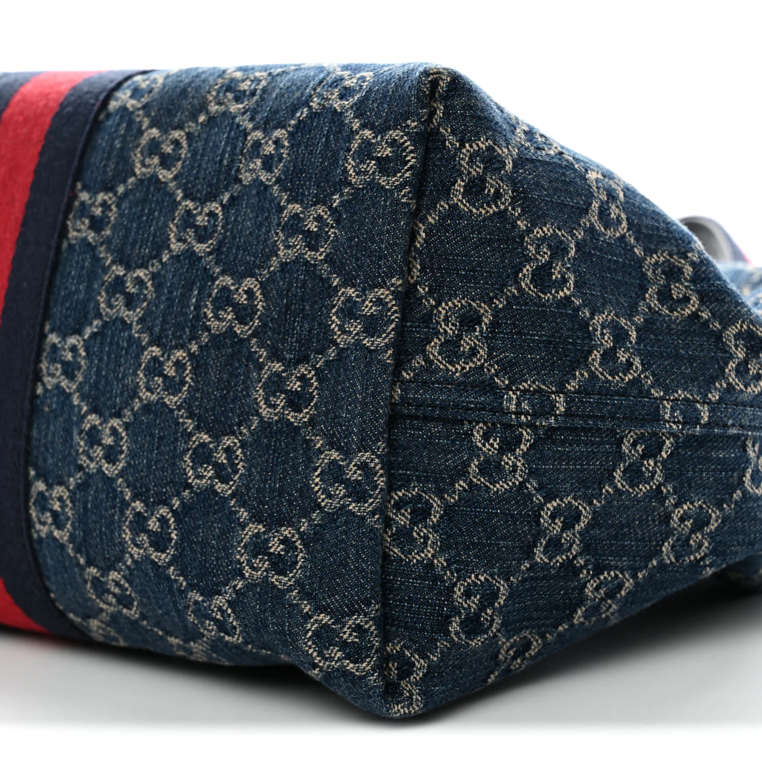 Denim GG Monogram Web Small Giglio Tote Blue White - Image 9