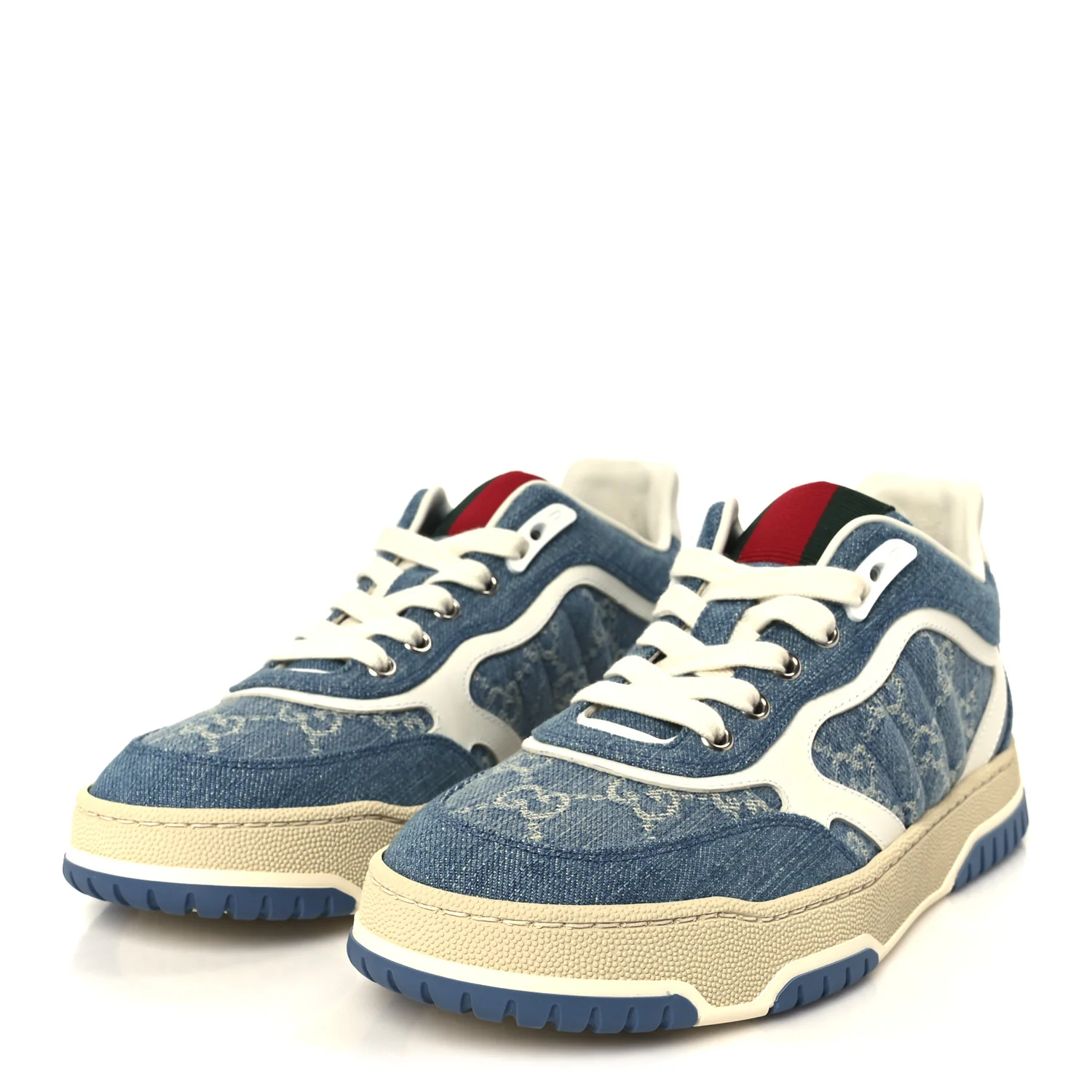 Denim GG Monogram Womens Re-Web Sneakers 38 Light Blue - Image 4
