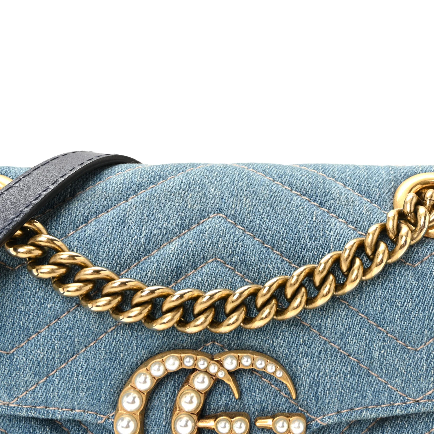 Denim Matelasse Mini Pearly GG Marmont Shoulder Bag Blue - Image 8