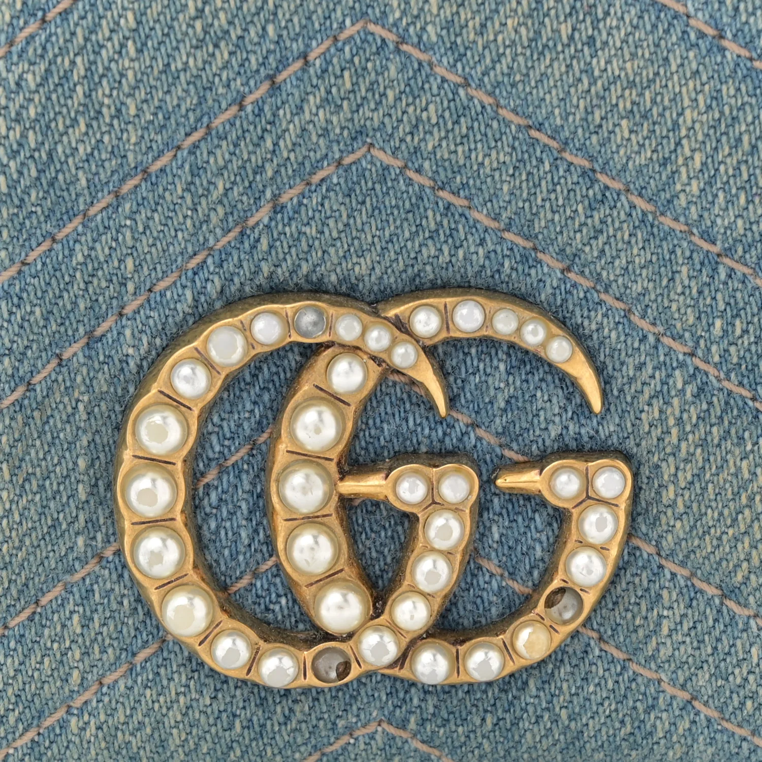 Denim Matelasse Pearly GG Marmont Card Case Wallet Blue - Image 8