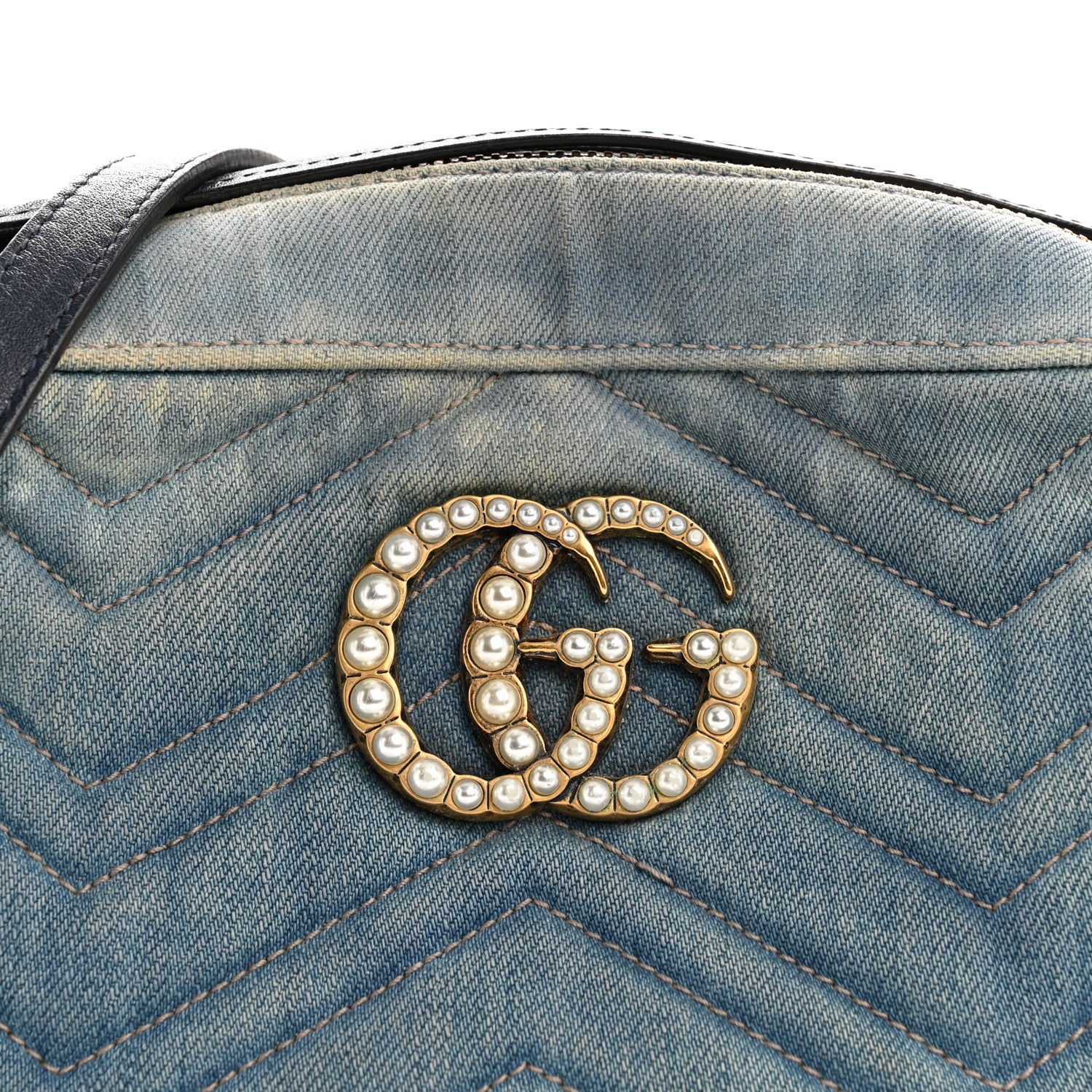 Denim Matelasse Small Pearly GG Marmont Chain Shoulder Bag Blue - Image 8