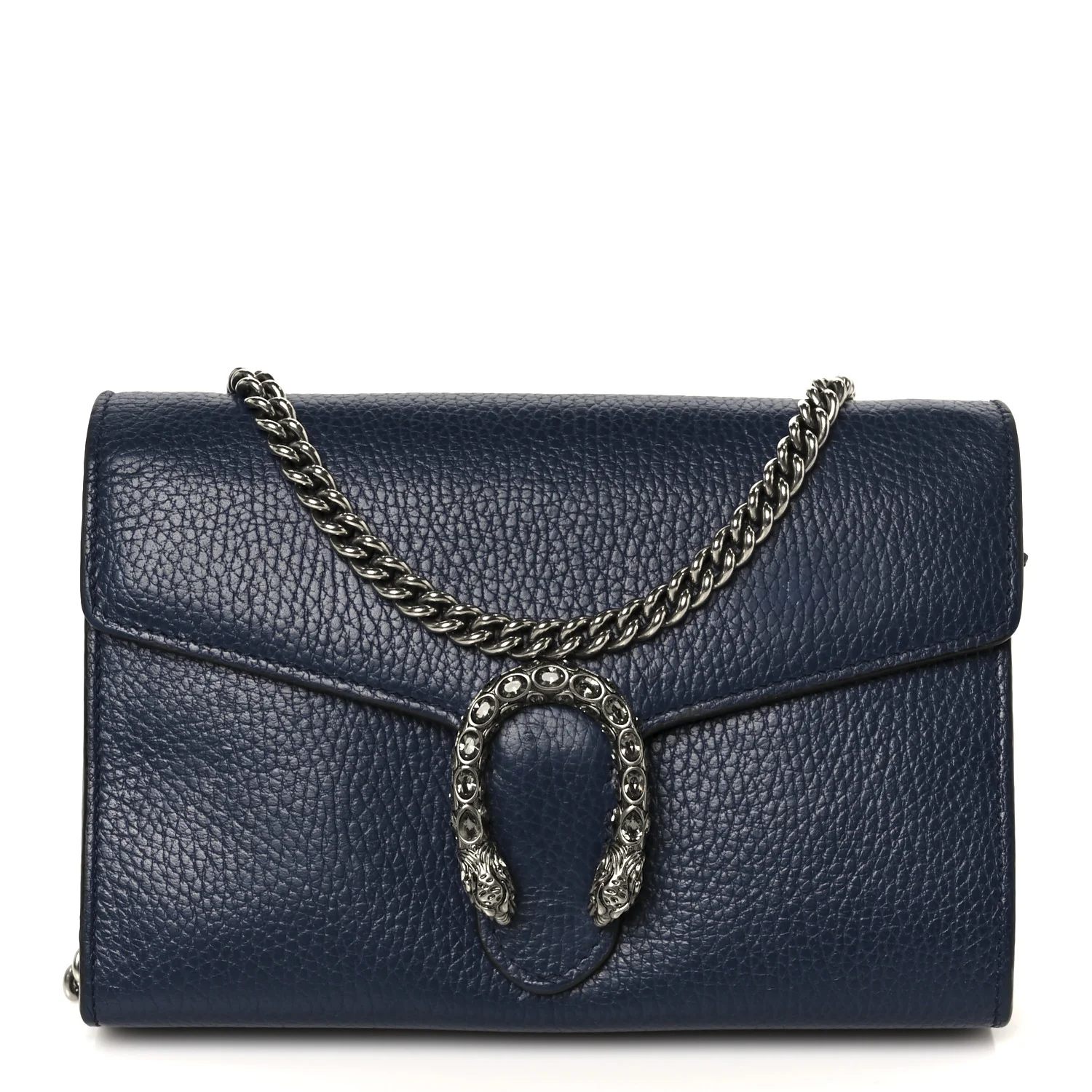 Dollar Calfskin Crystal Mini Dionysus Chain Wallet Blue Agata Black Diamond