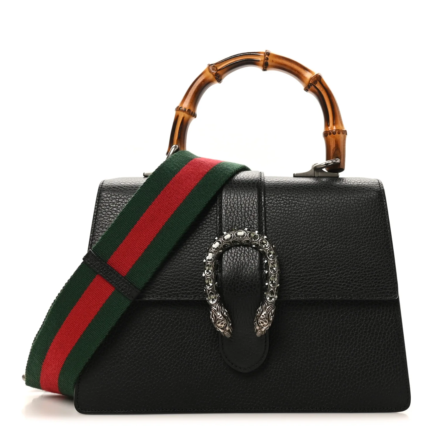 Dollar Calfskin Crystal Web Medium Dionysus Bamboo Top Handle Bag Black Black Diamond