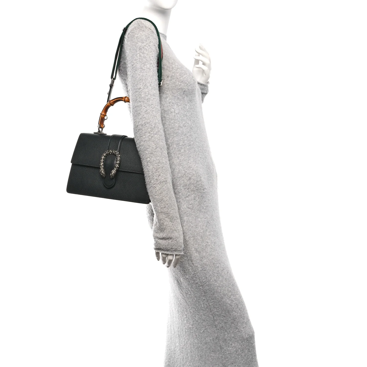 Dollar Calfskin Crystal Web Medium Dionysus Bamboo Top Handle Bag Black Black Diamond - Image 2