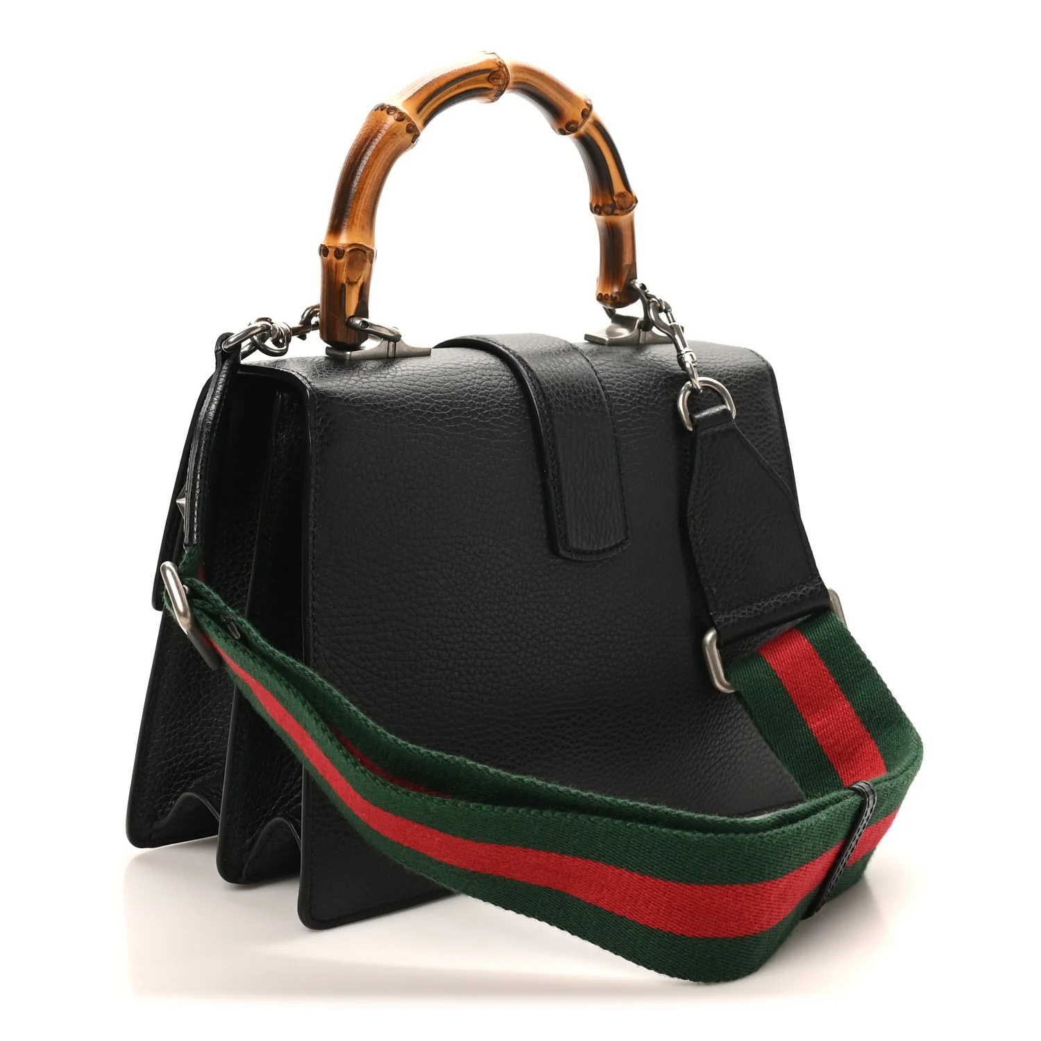 Dollar Calfskin Crystal Web Medium Dionysus Bamboo Top Handle Bag Black Black Diamond - Image 3