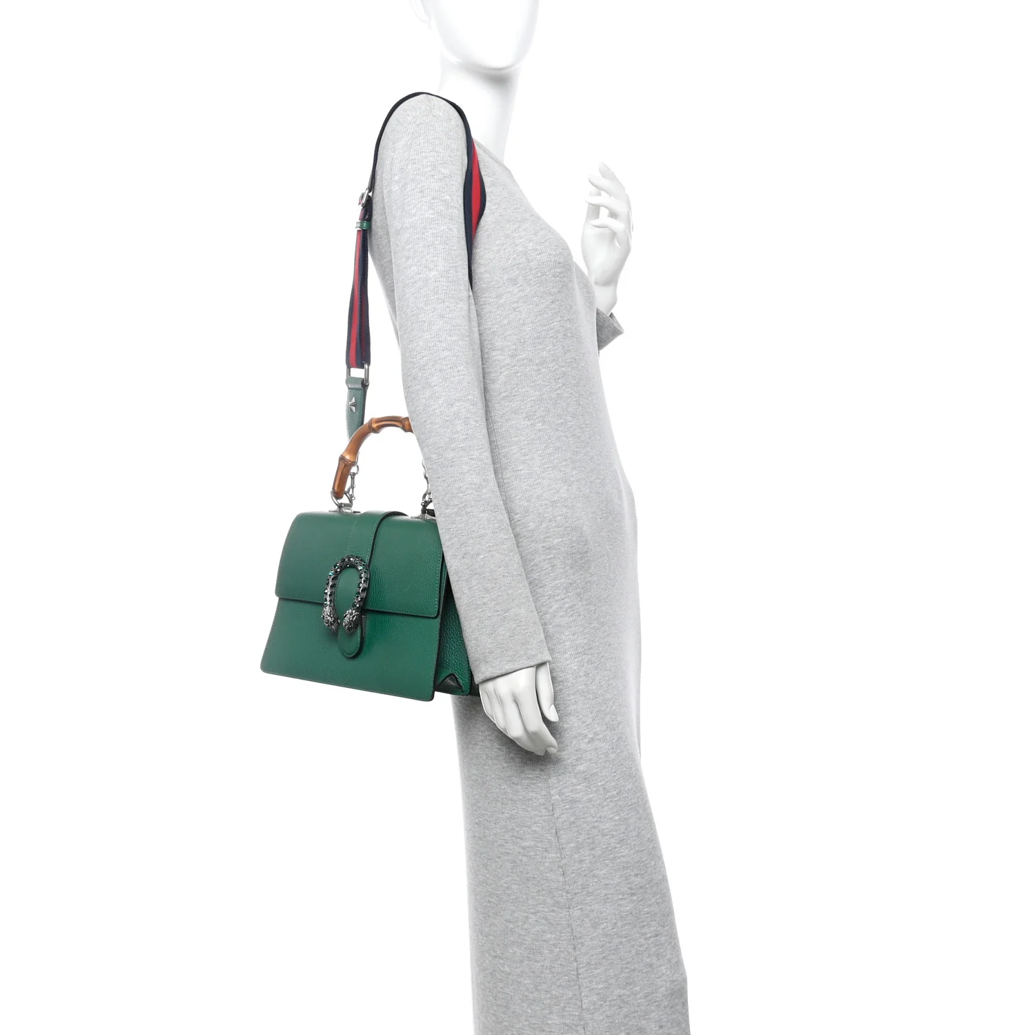 Dollar Calfskin Crystal Web Medium Dionysus Bamboo Top Handle Bag Emerald - Image 3
