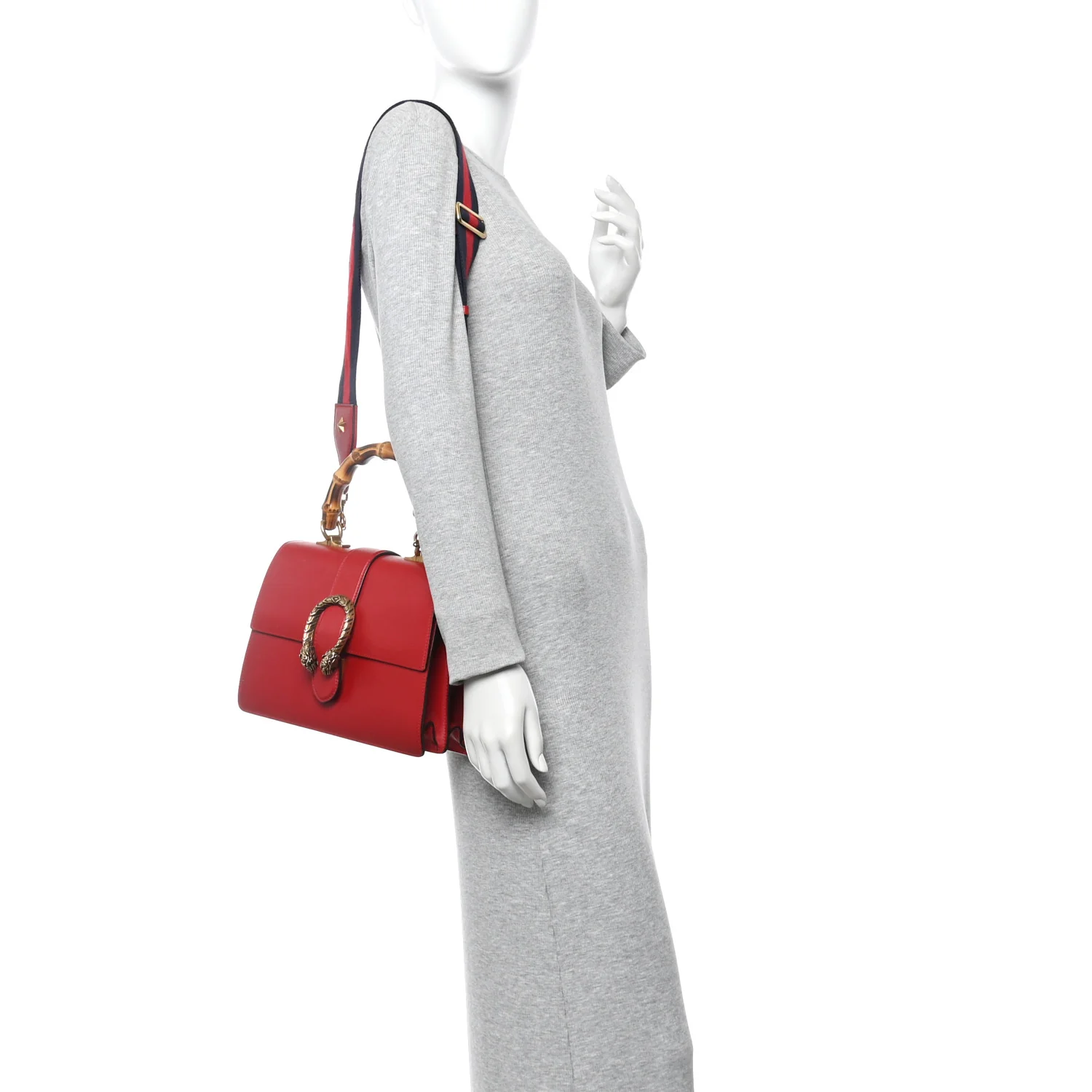 Dollar Calfskin Crystal Web Medium Dionysus Bamboo Top Handle Bag Hibiscus Red Black Diamond - Image 2