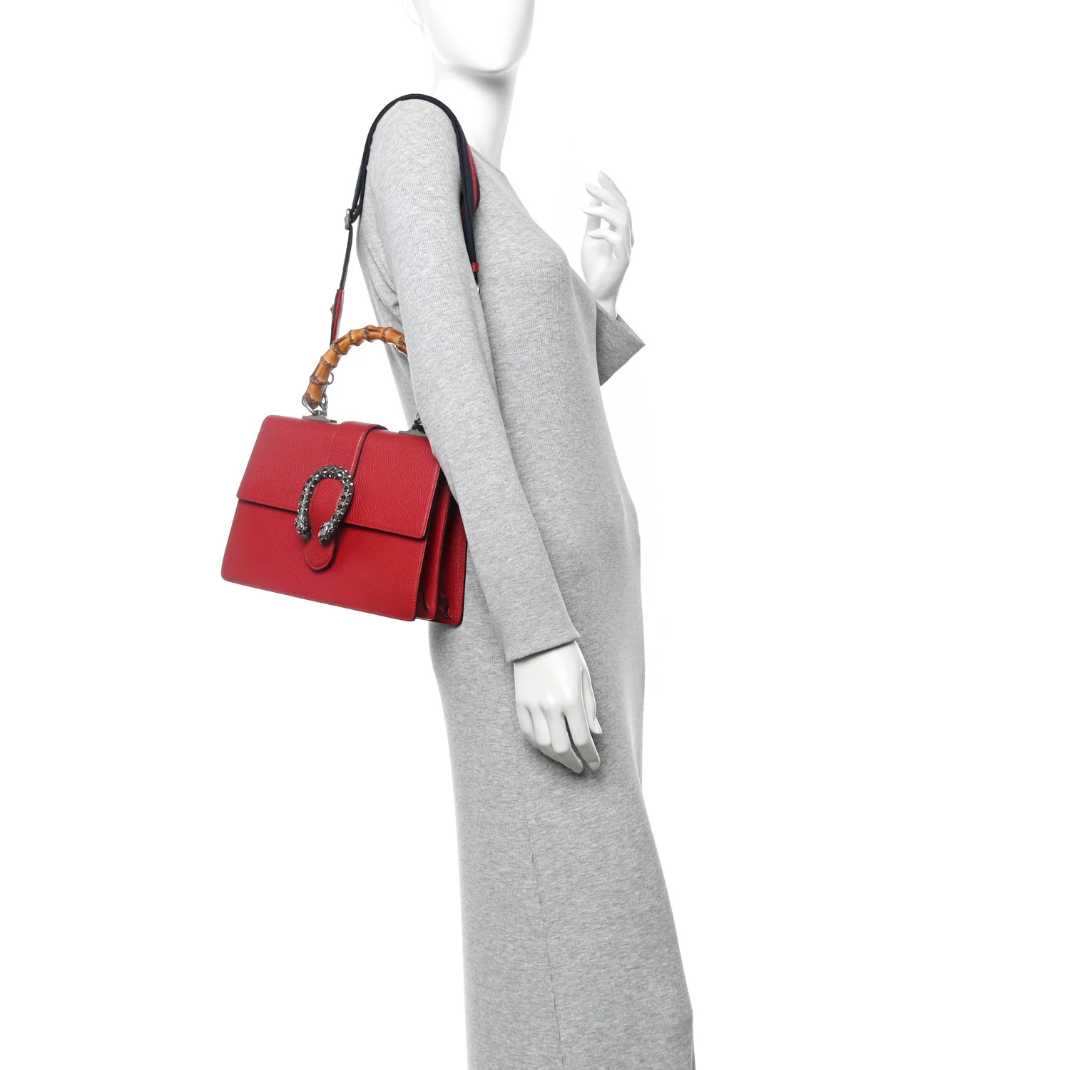 Dollar Calfskin Crystal Web Medium Dionysus Bamboo Top Handle Bag Hibiscus Red Black Diamond - Image 2
