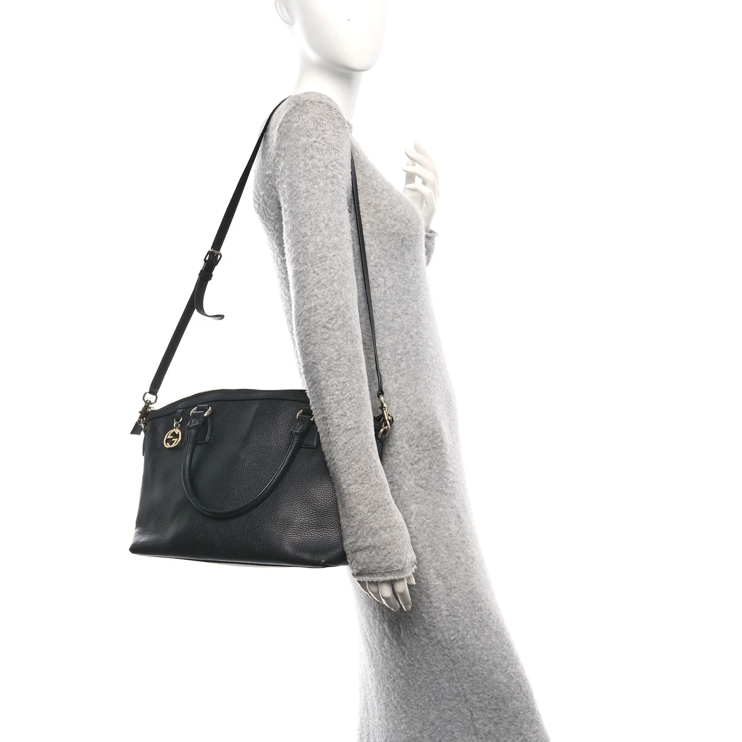 Dollar Calfskin GG Charm Dome Satchel Black - Image 2