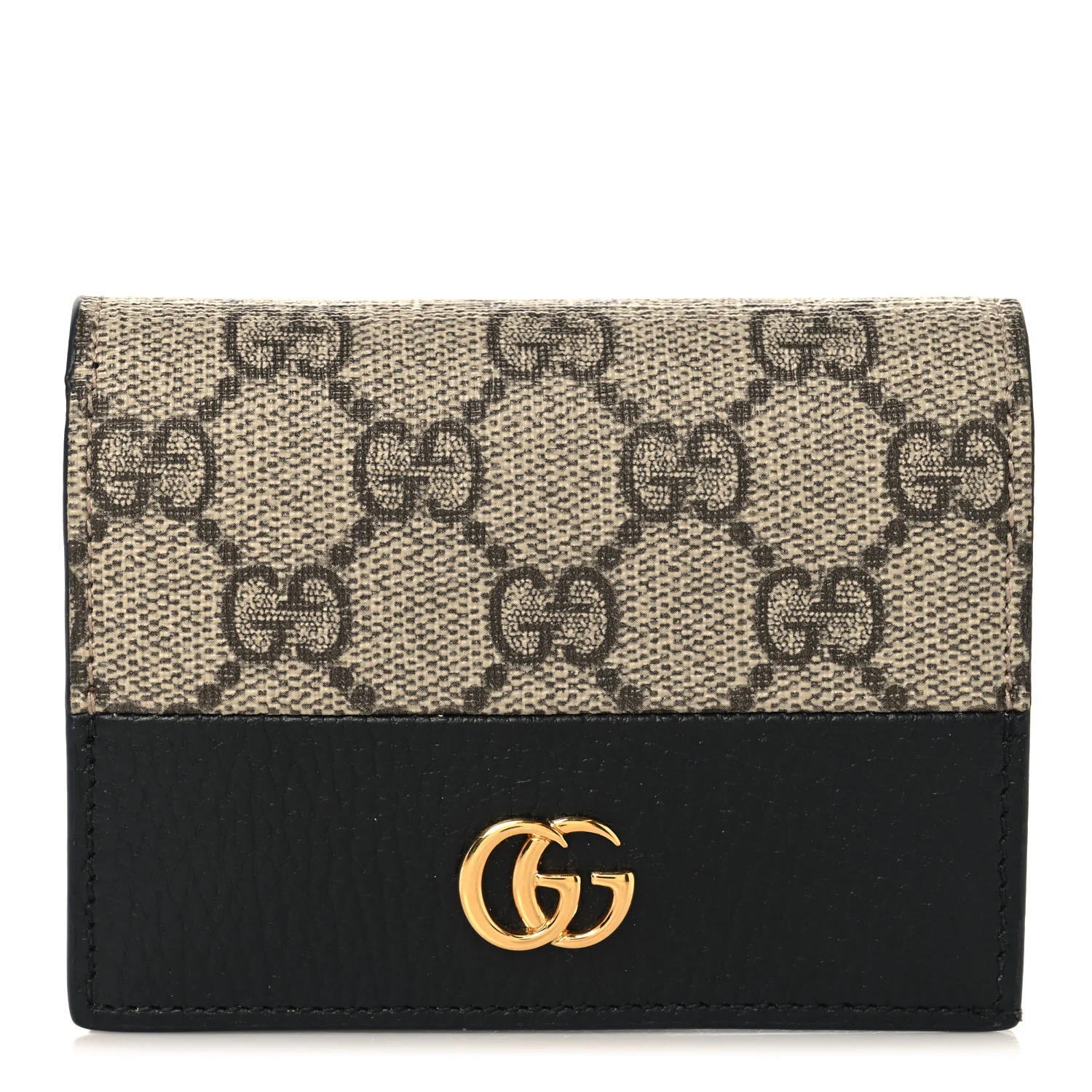 Dollar Calfskin GG Supreme Monogram GG Marmont Card Case Black Beige Ebony