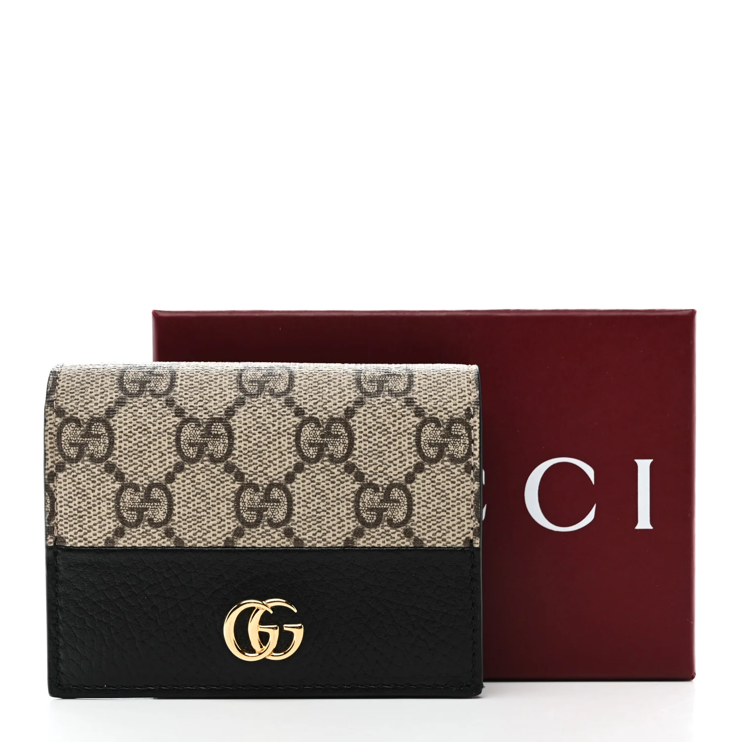 Dollar Calfskin GG Supreme Monogram GG Marmont Card Case Black Beige Ebony - Image 8