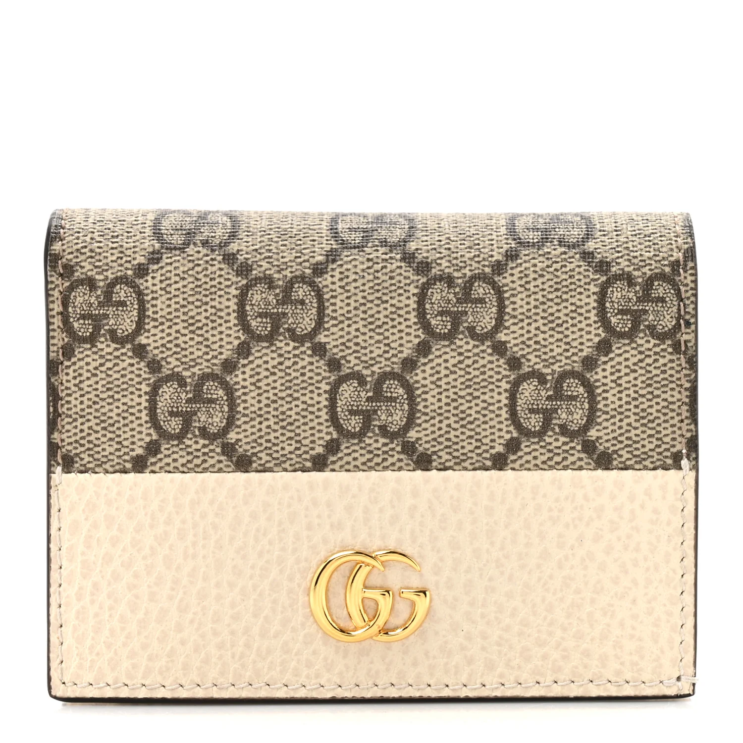 Dollar Calfskin GG Supreme Monogram GG Marmont Card Case Mystic White Beige Ebony