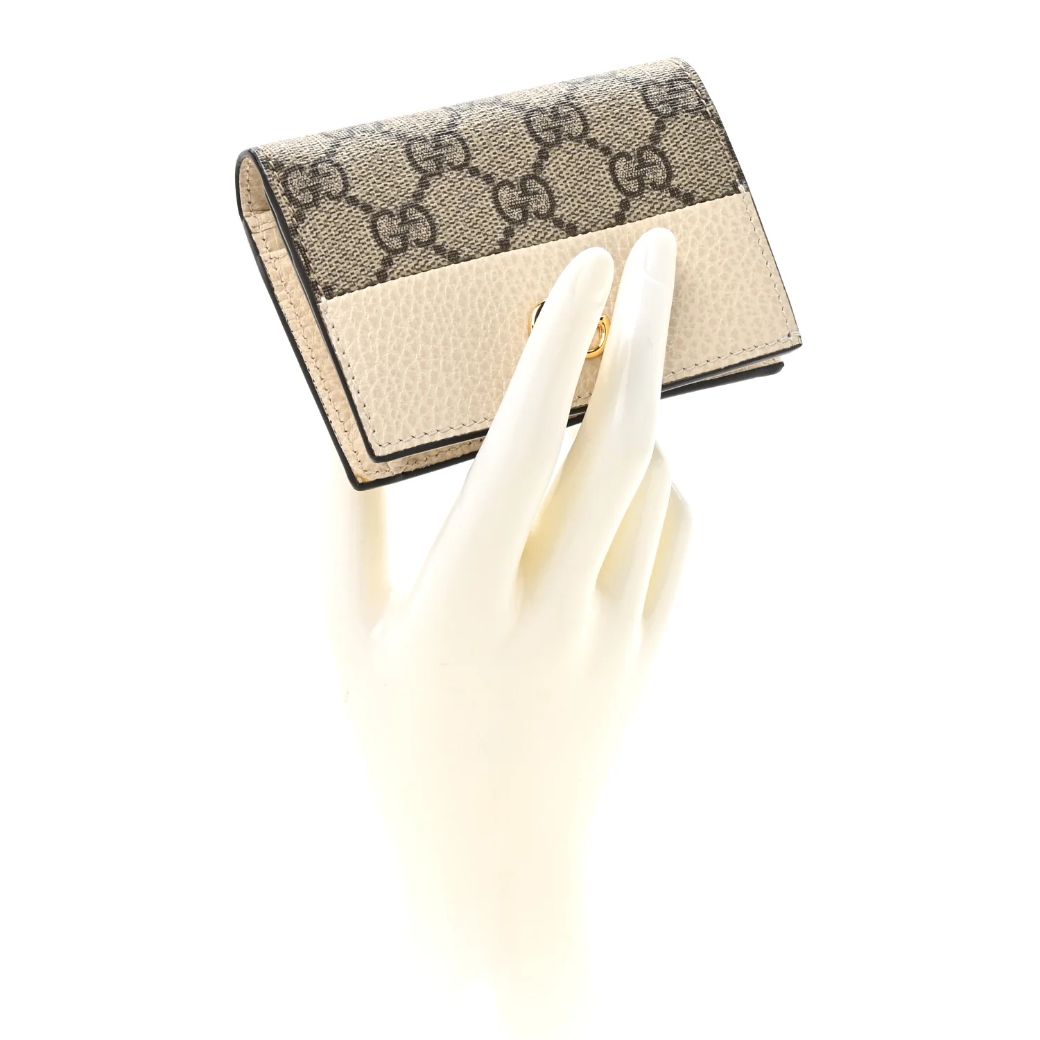 Dollar Calfskin GG Supreme Monogram GG Marmont Card Case Mystic White Beige Ebony - Image 2
