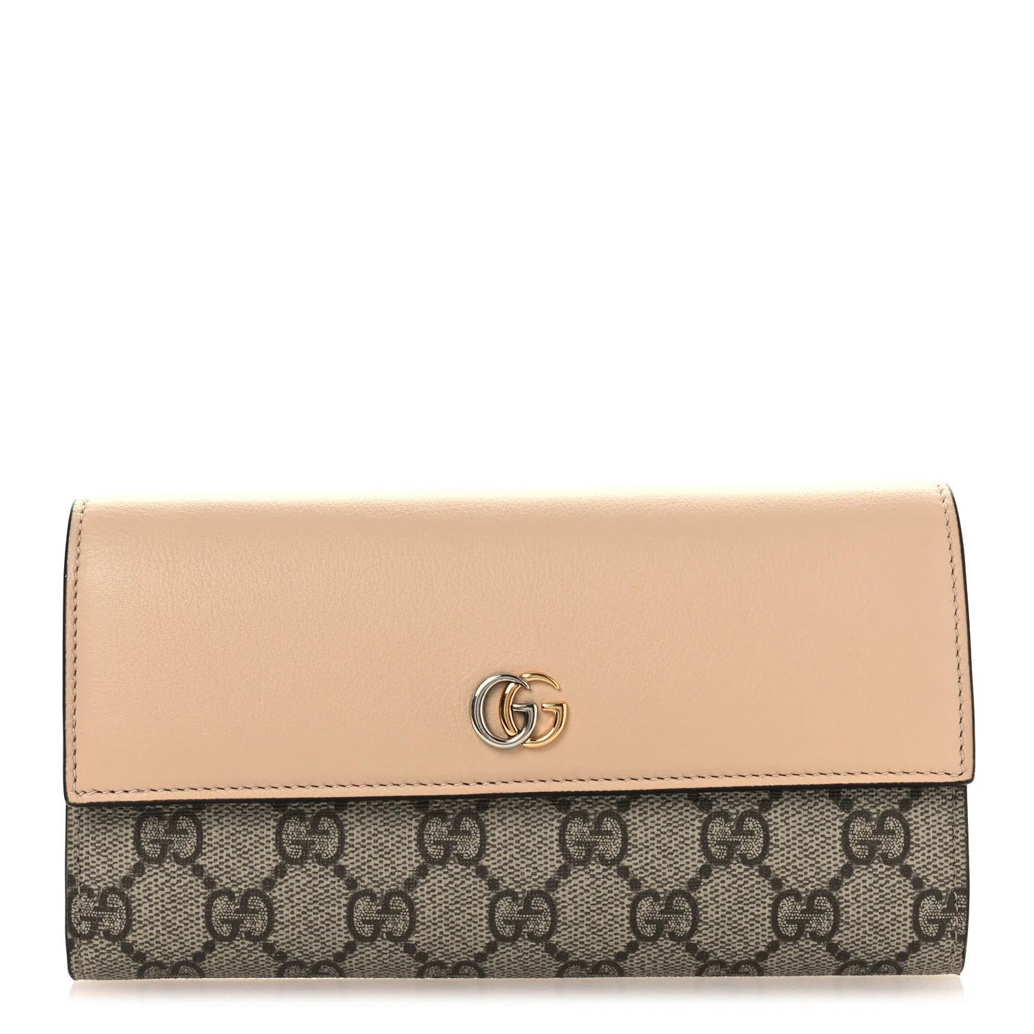 Dollar Calfskin GG Supreme Monogram GG Marmont Continental Wallet Old Souffle Rose Beige Ebony
