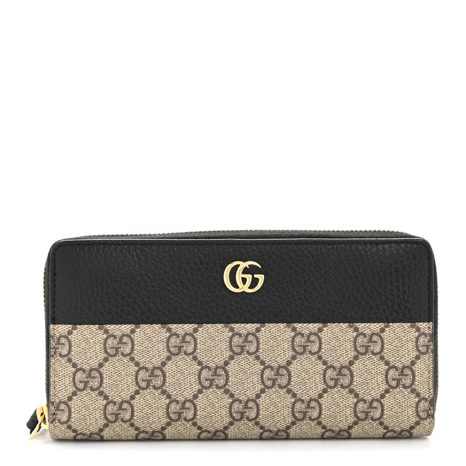 Dollar Calfskin GG Supreme Monogram GG Marmont Zip Around Wallet Black Beige Ebony
