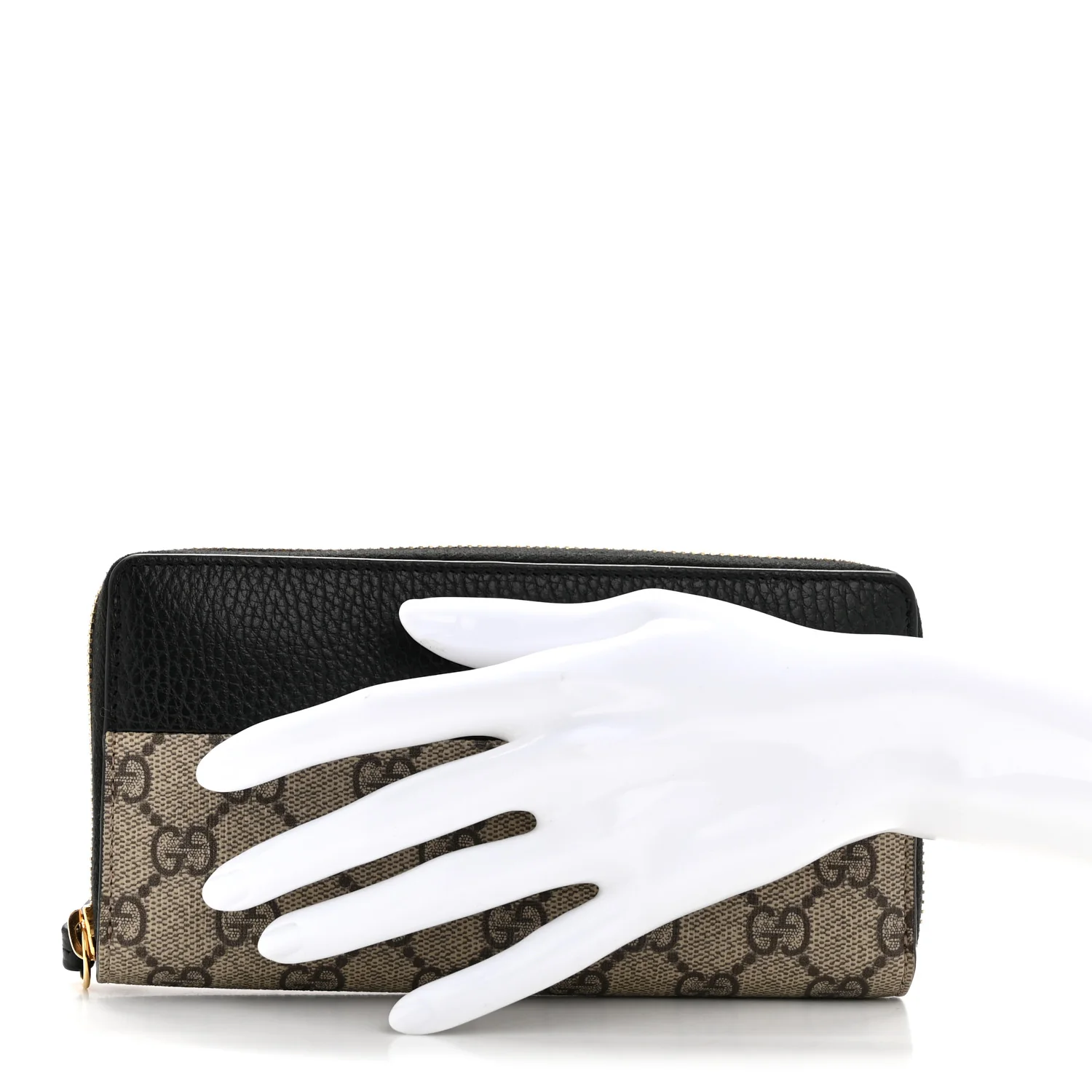 Dollar Calfskin GG Supreme Monogram GG Marmont Zip Around Wallet Black Beige Ebony - Image 2