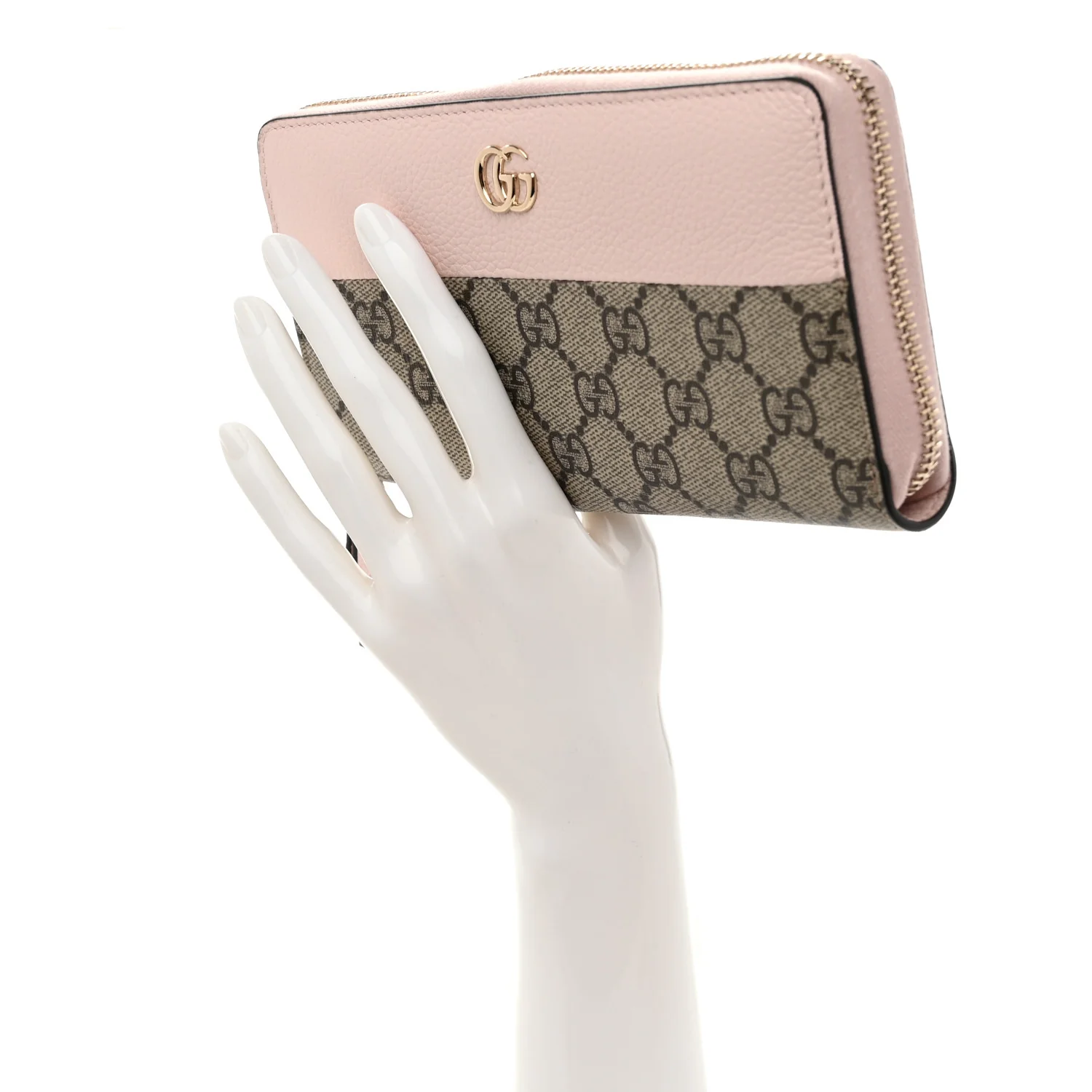 Dollar Calfskin GG Supreme Monogram GG Marmont Zip Around Wallet Porcelain Rose Beige Ebony - Image 2