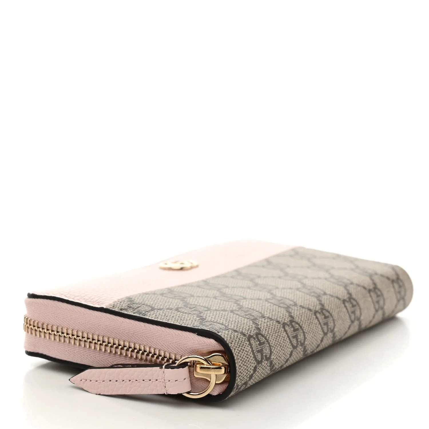 Dollar Calfskin GG Supreme Monogram GG Marmont Zip Around Wallet Porcelain Rose Beige Ebony - Image 4
