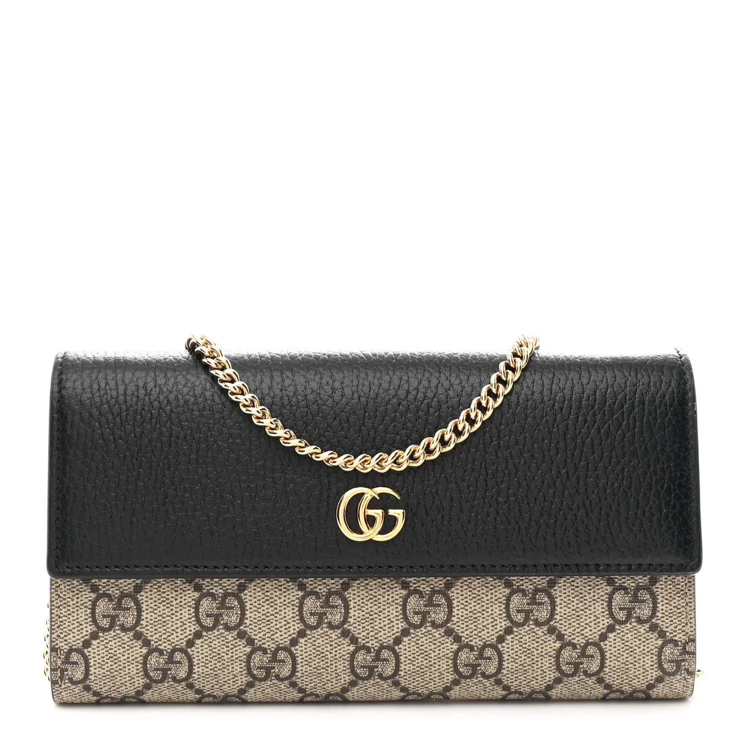 Dollar Calfskin GG Supreme Monogram Petite GG Marmont Wallet Chain Bag Black Beige Ebony