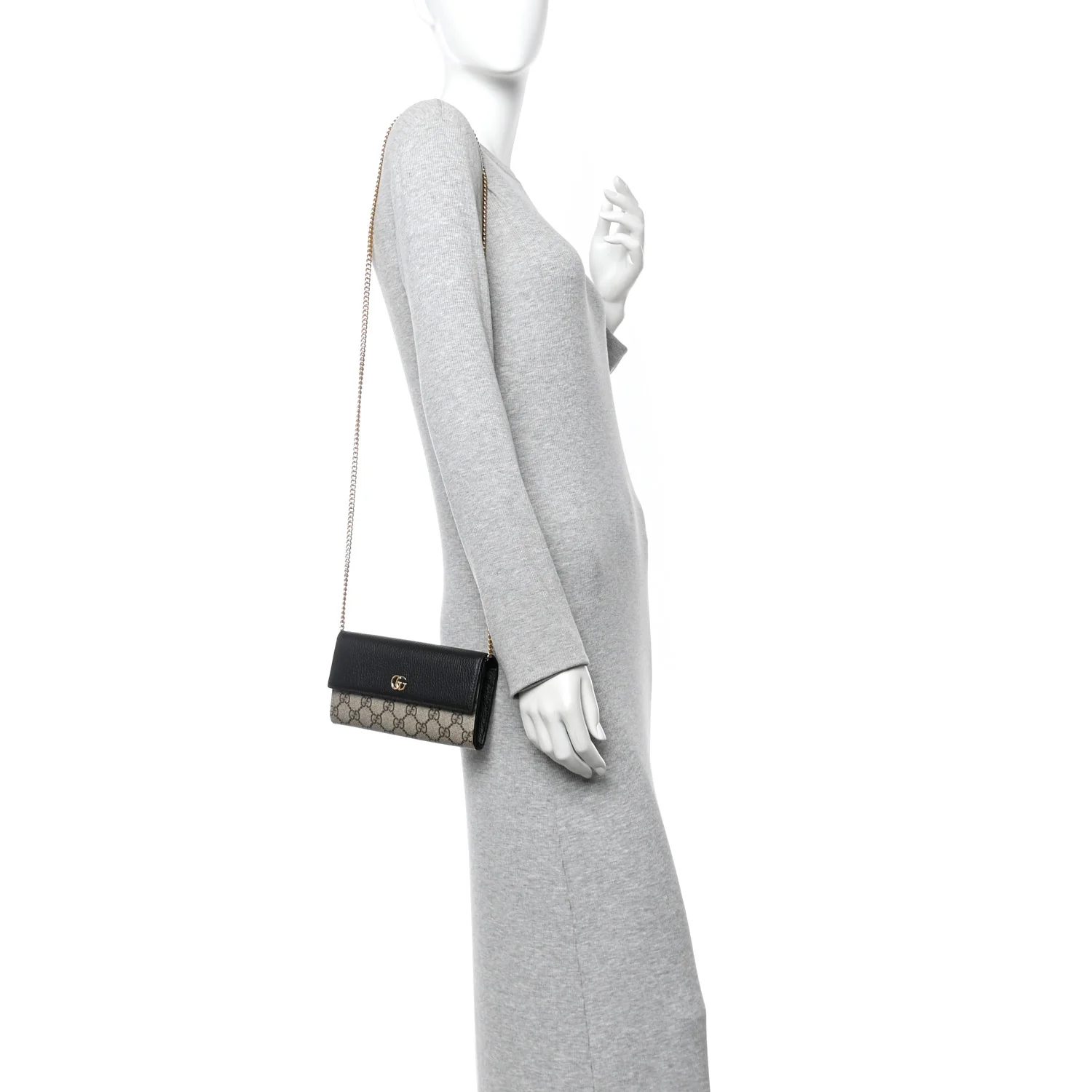 Dollar Calfskin GG Supreme Monogram Petite GG Marmont Wallet Chain Bag Black Beige Ebony - Image 3