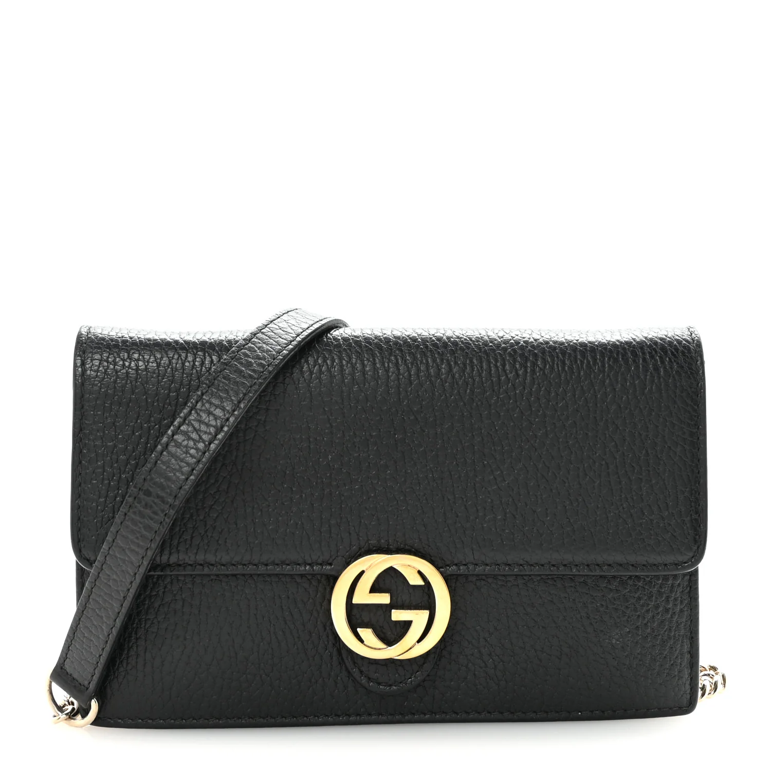 Dollar Calfskin Interlocking G Chain Wallet Black