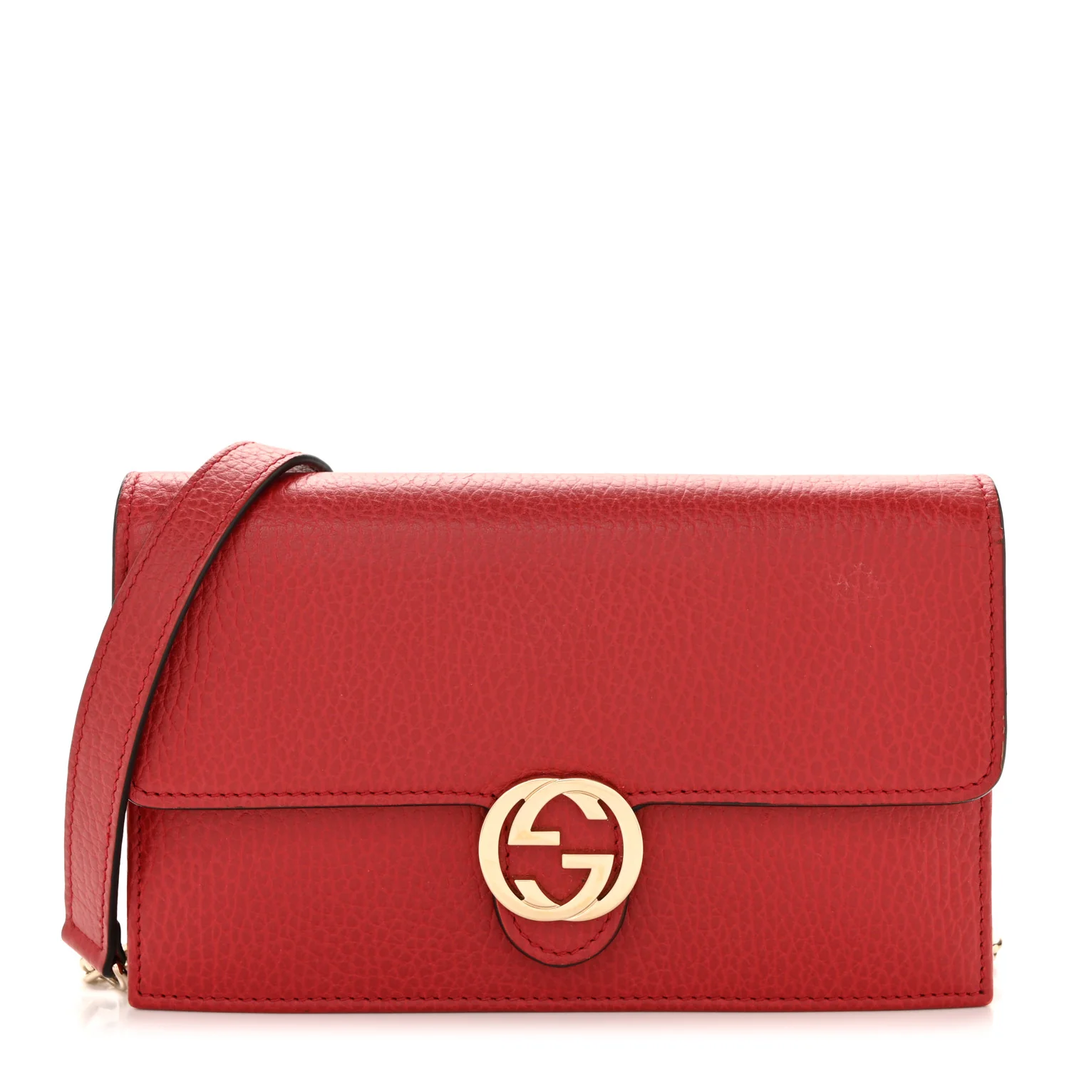 Dollar Calfskin Interlocking G Chain Wallet Red