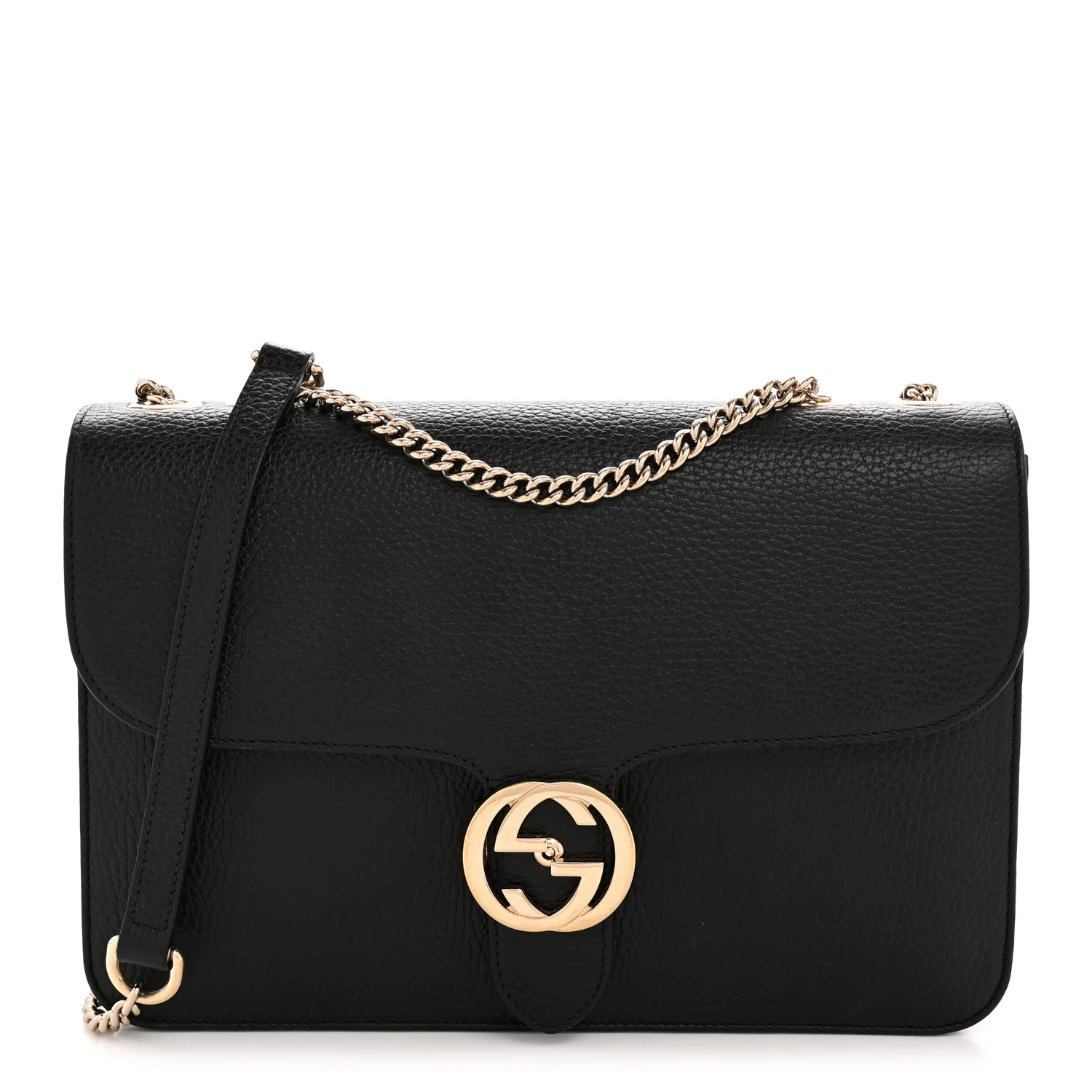 Dollar Calfskin Interlocking G Shoulder Bag Black