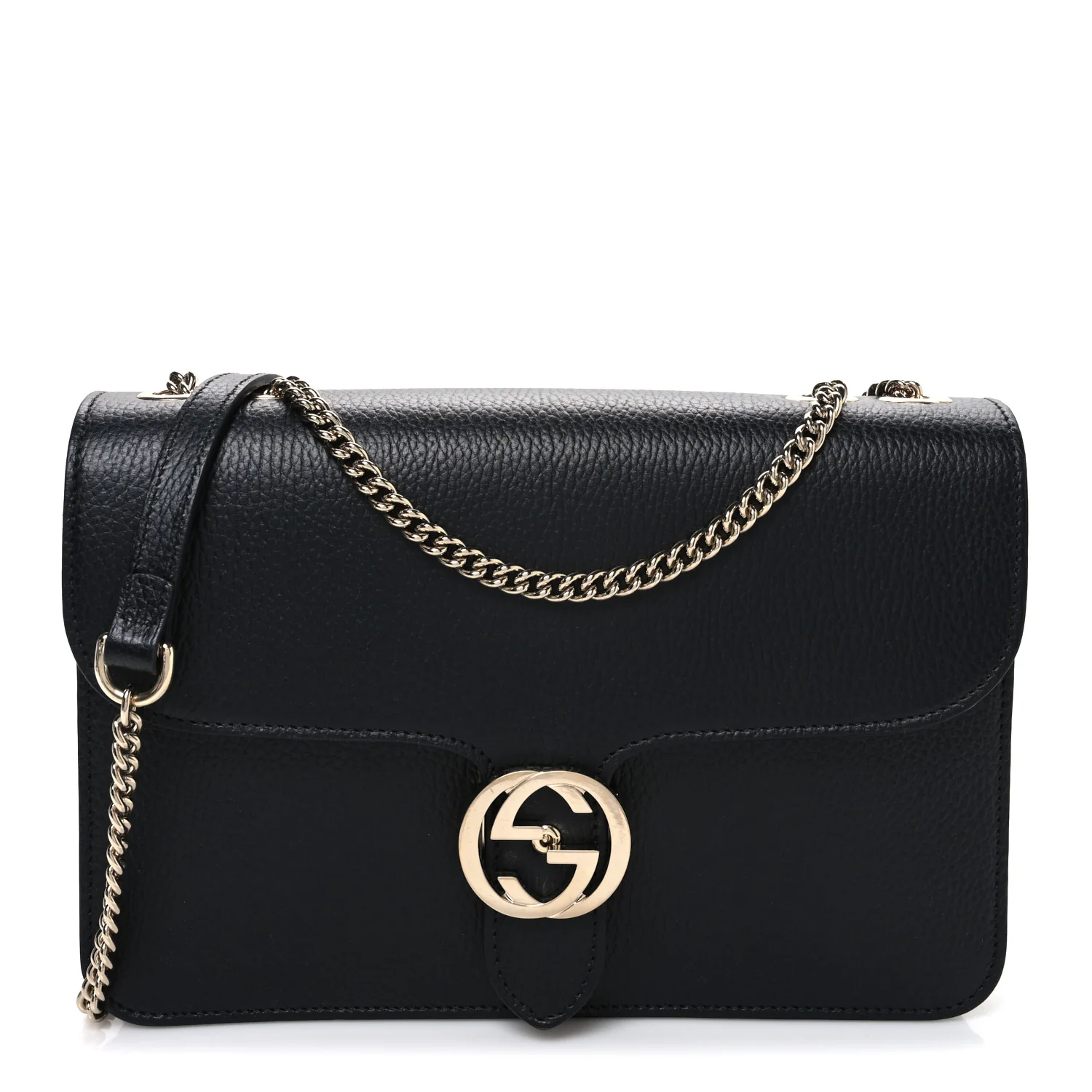 Dollar Calfskin Interlocking G Shoulder Bag Black