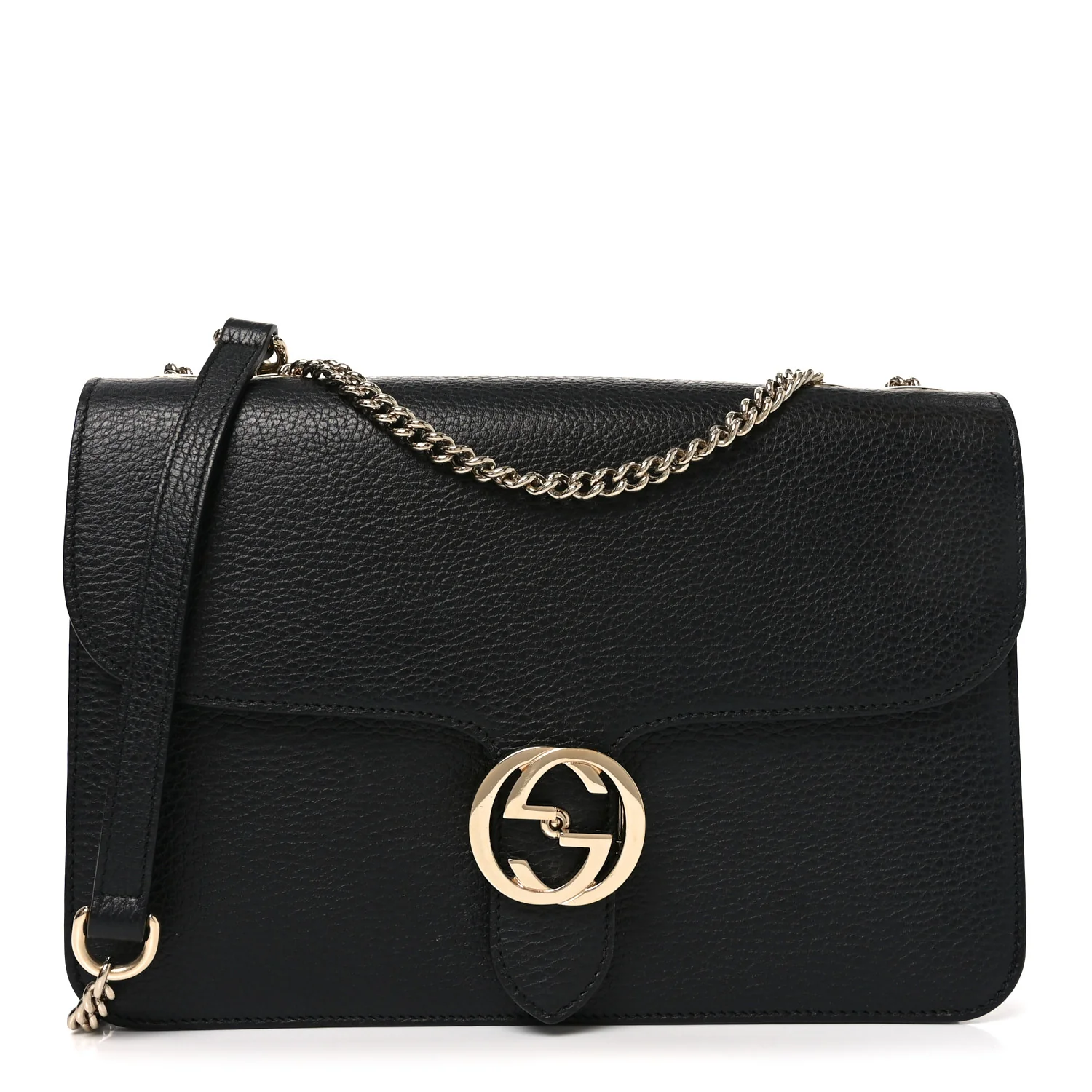 Dollar Calfskin Interlocking G Shoulder Bag Black